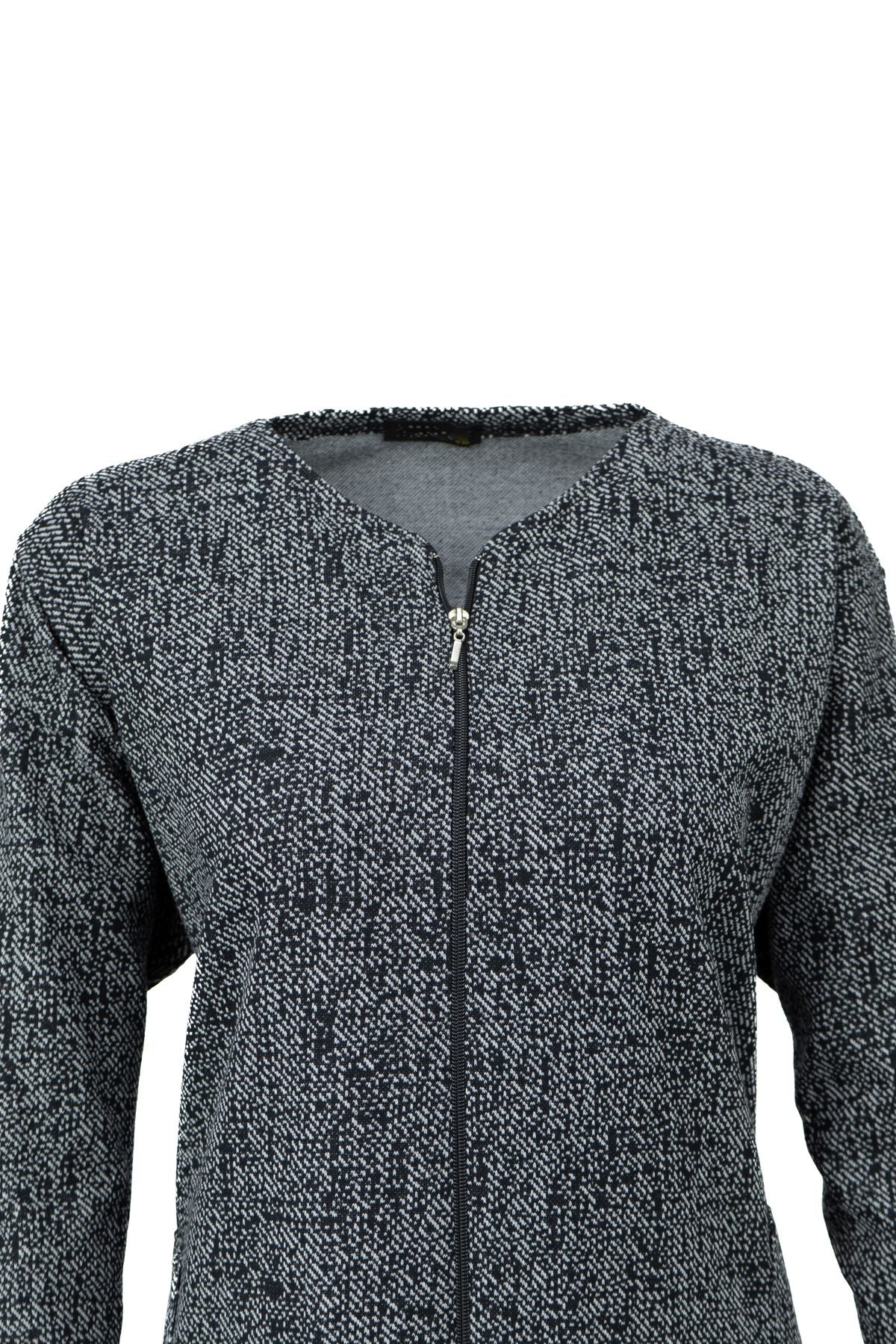 Kadın Kışlık Anne Uzun Hırka Pamuklu Fermuarlı V Yaka Çift Cepli Likralı Yasemen Modelli