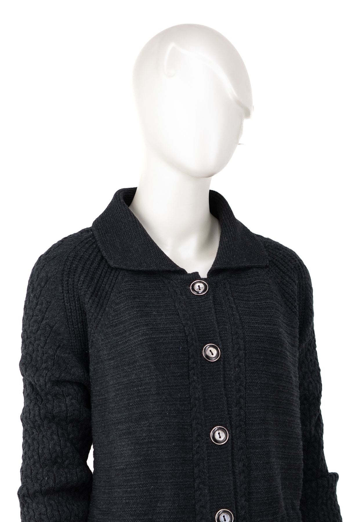 Kadın Kalın Kışlık Örgü Motifli Çift Cepli Triko Örme Anne Hırka Yakalı Rahat Kesim TamKalıp