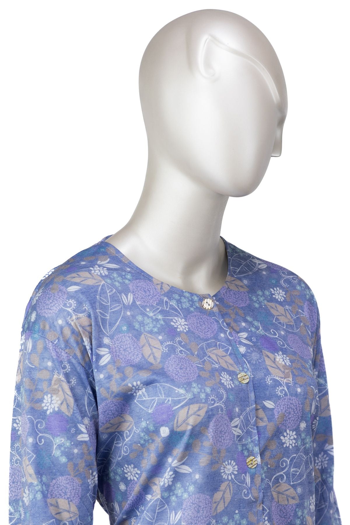 Kadın Kağıt Baskı Klasik Anne Bluz Pamuk Kumaş Yaprak Desenli Boydan Düğmeli Rahat TamKalıp