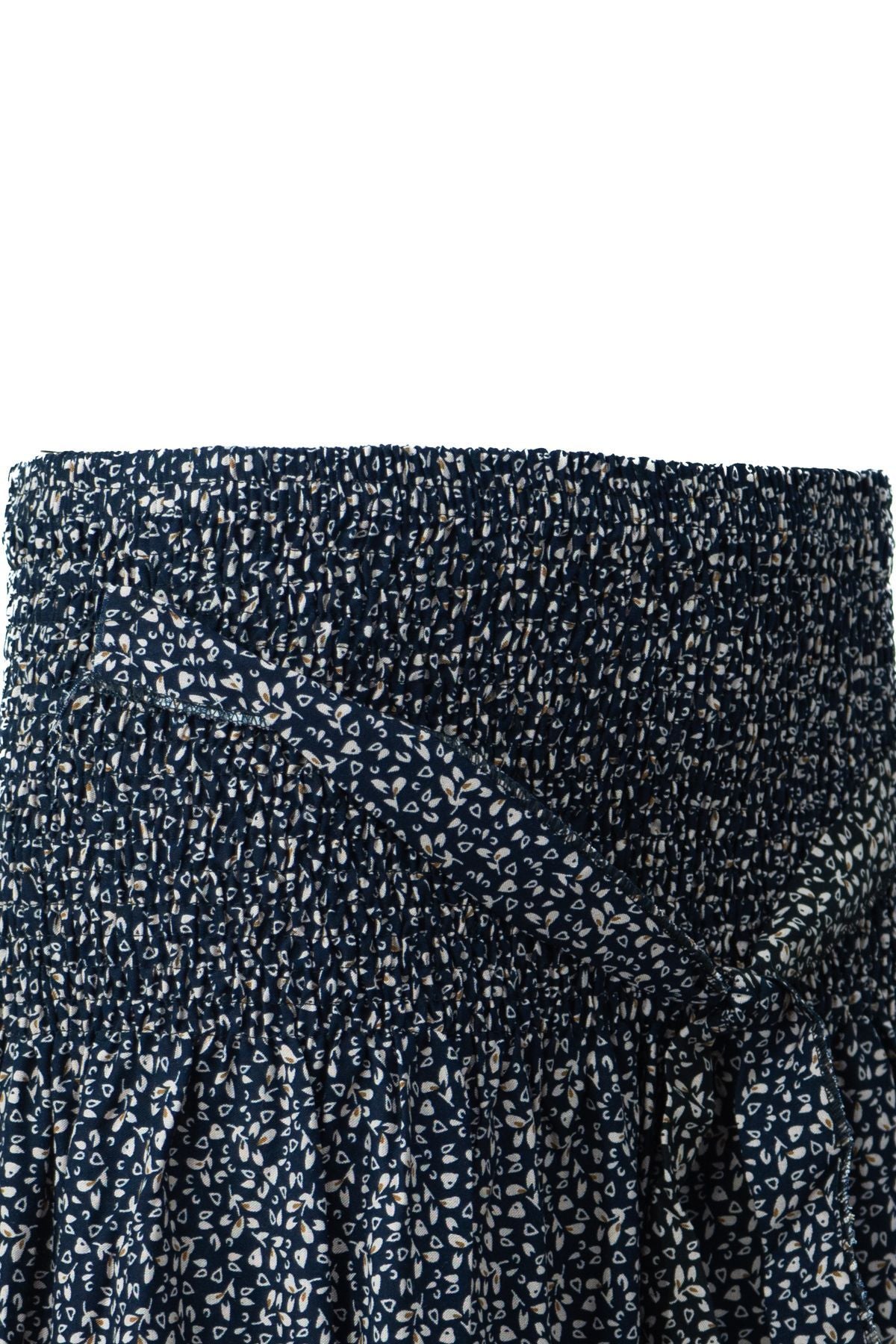 Kadın Etek Dokuma Viskon Kumaş Beli Lastikli Sümbül Çiçeği Desenli Rahat Kesim Tam Kalıp