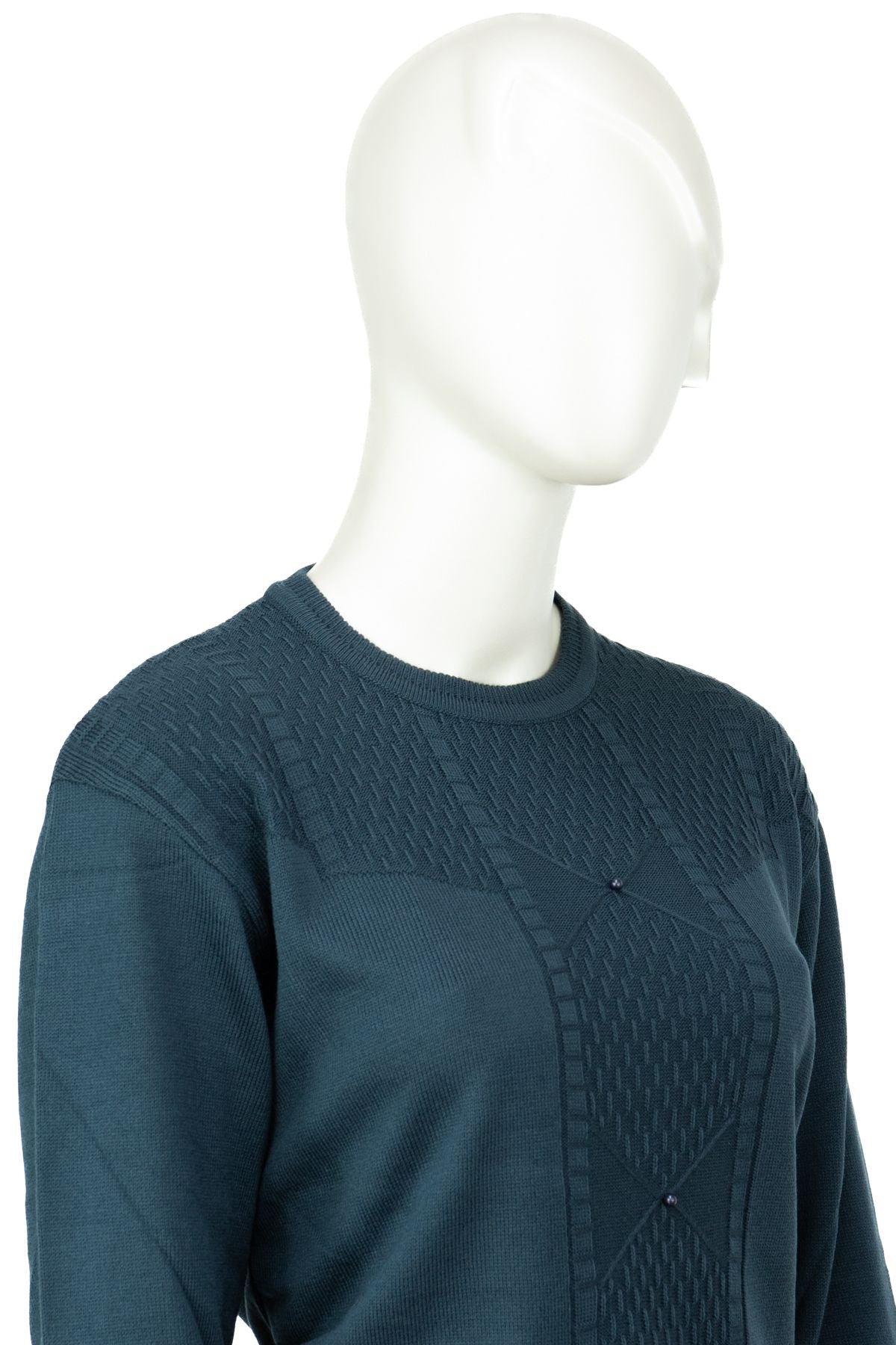 Kadın Kışlık Pamuklu Triko Dokuma Anne Kazak Boncuklu Tasarım Motifli Yuvarlak Yakalı