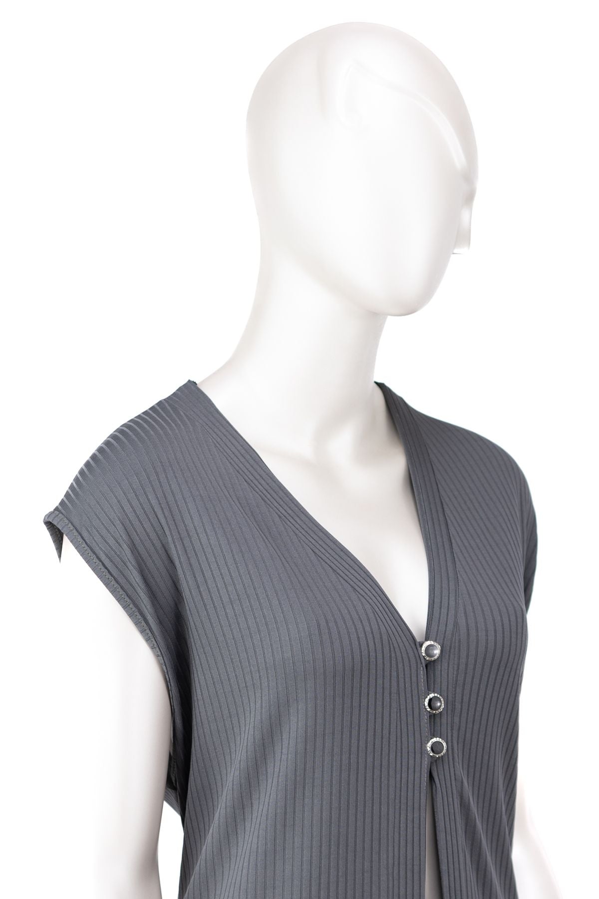 Kadın Elize Sandy Kumaş Anne Yelek V Yaka Önü Modern Üç Düğmeli Rahat Kesim Tam Kalıp