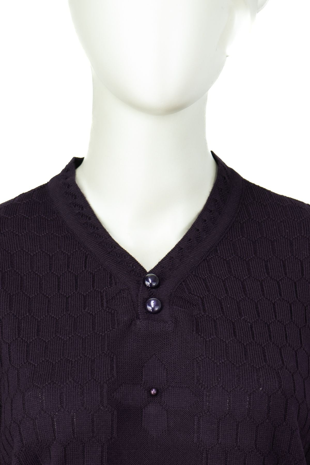 Kadın Kışlık Pamuklu Triko Dokuma Anne Kazak Boncuklu Petek Motifli V Yakalı Rahat Kesim