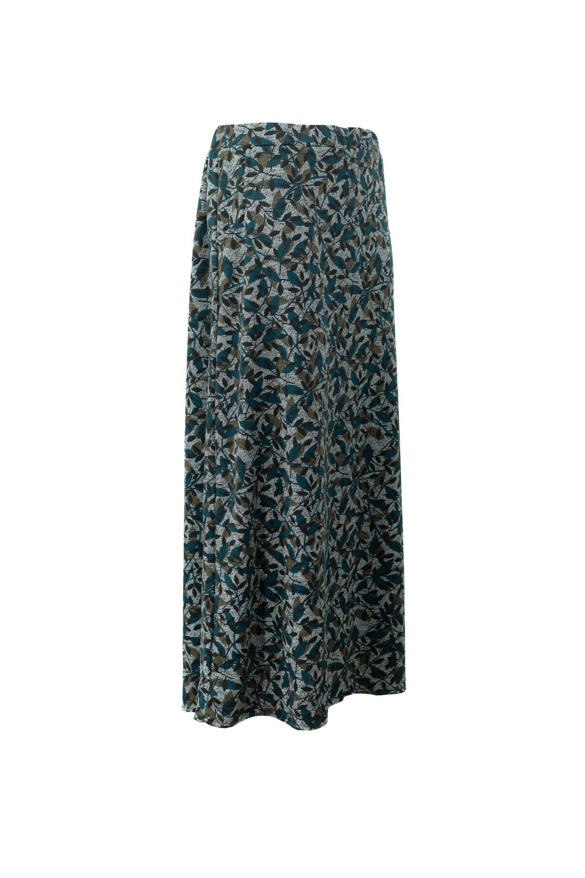 Kadın Kışlık Zeytin Dalı Desenli Cepli Beli Lastikli Likralı Tam Kalıp Kumaş Anne Etek