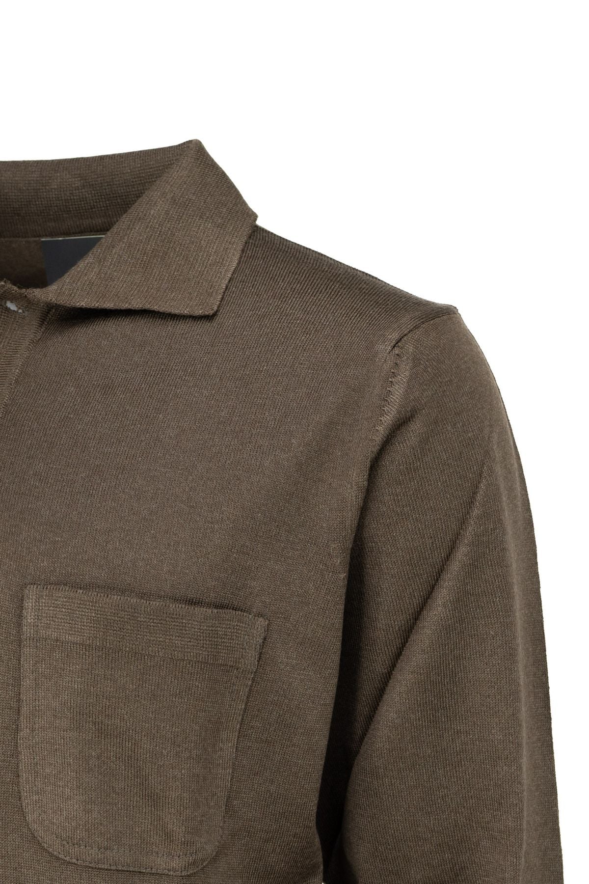 Erkek Yün Tarzı Örme Polo Yaka Kazak Uzun Kollu Klasik Model Cepli Rahat Kesim Tam Kalıp