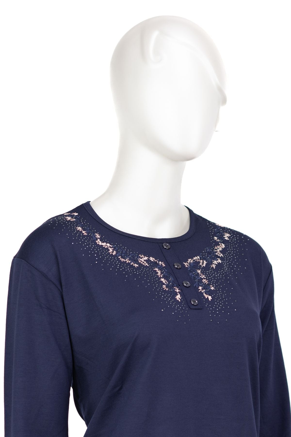 Kadın Turlu Viskon Penye Kumaş Anne Bluz Şık Taşlı ve Nakışlı Yuvarlak Yaka TamKalıp Likralı