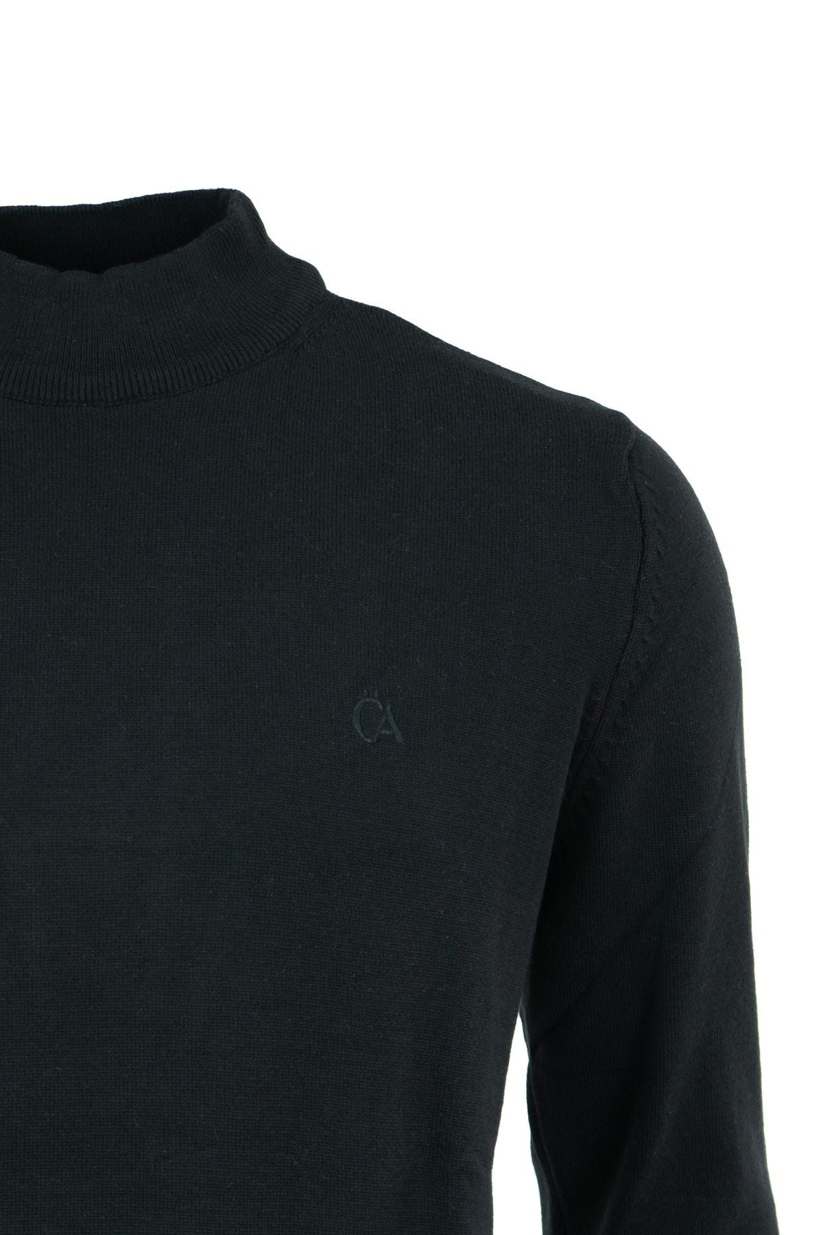 Erkek Kışlık Yarım Balıkçı Yaka Armalı Düz Renk Rahat Kesim Likralı Pamuklu Dokuma Kazak