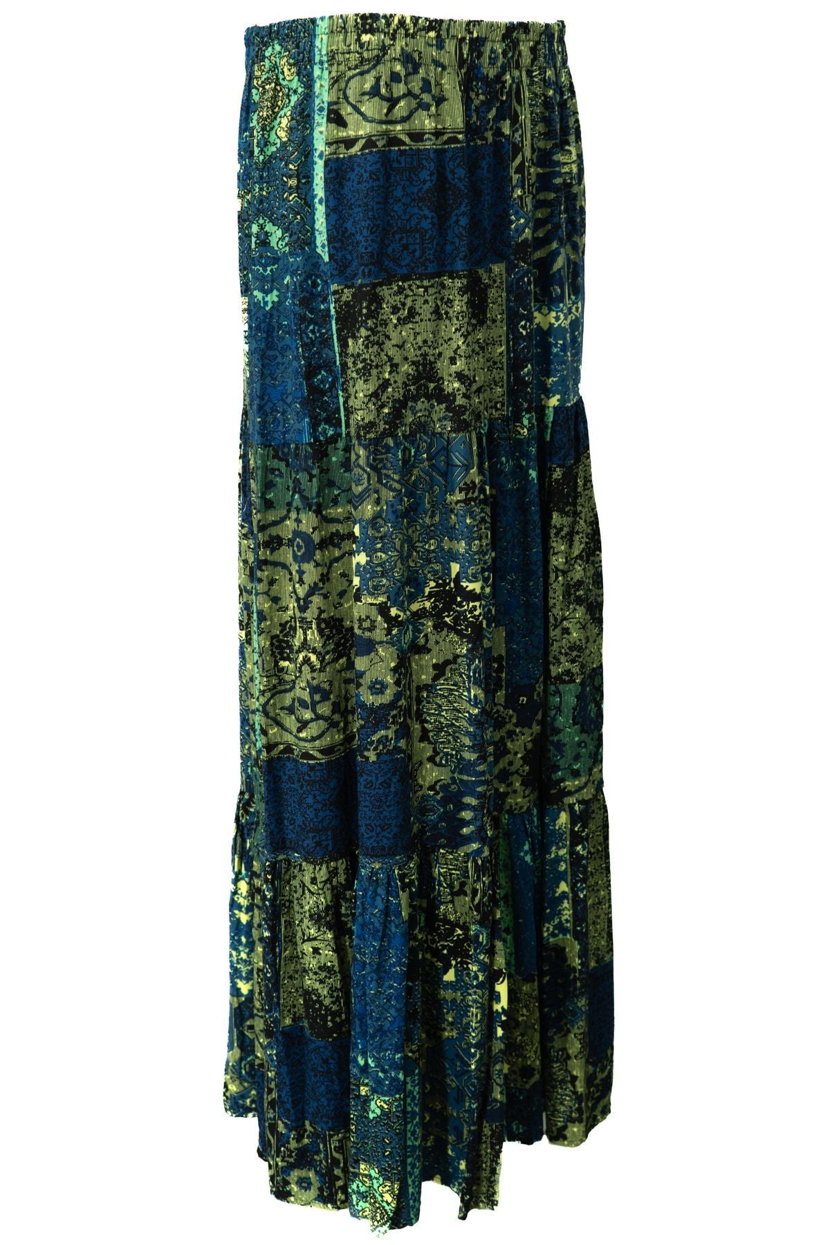 Kadın Dokuma Viskon Kumaş Parçalı Anne Etek Sümbül Çiçeği Desenli Beli Lastikli Rahat Kesim