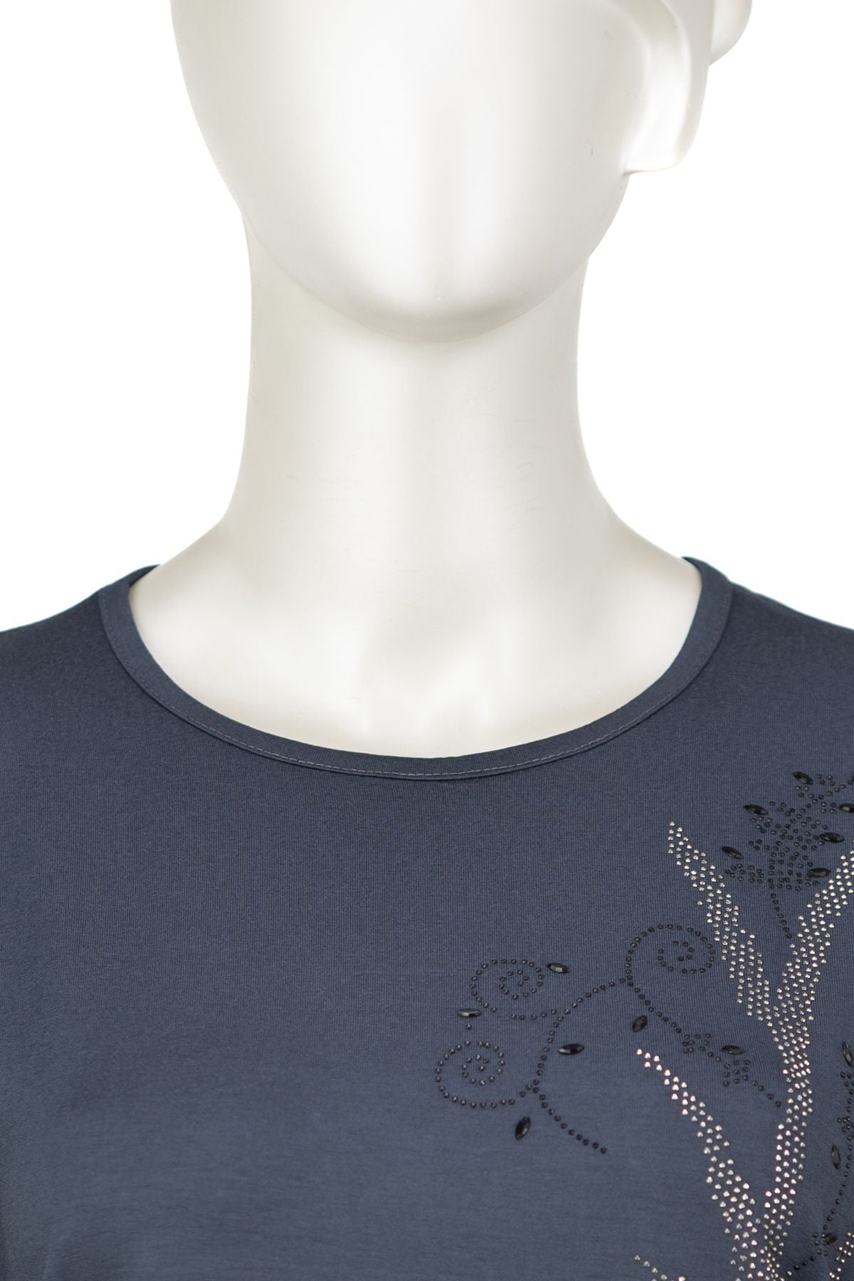 Kadın Turlu Viskon Penye Kumaş Anne Bluz Şık Çiçek Taşlı Yuvarlak Yaka Tam Kalıp Likralı