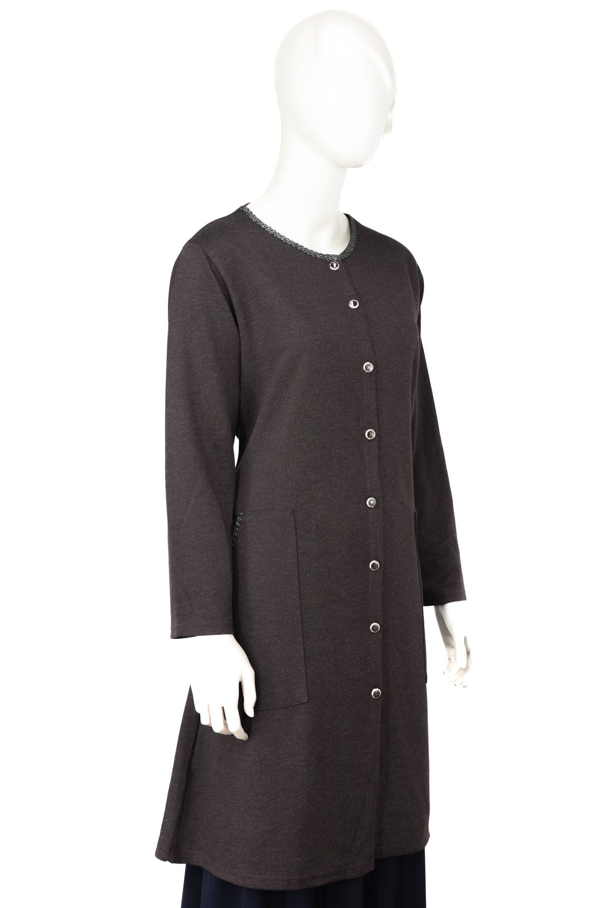 Kadın Kışlık Anne Uzun Hırka Ecrin Örme Önü Düğmeli Cepli Likralı Bisiklet Yaka Göl Model