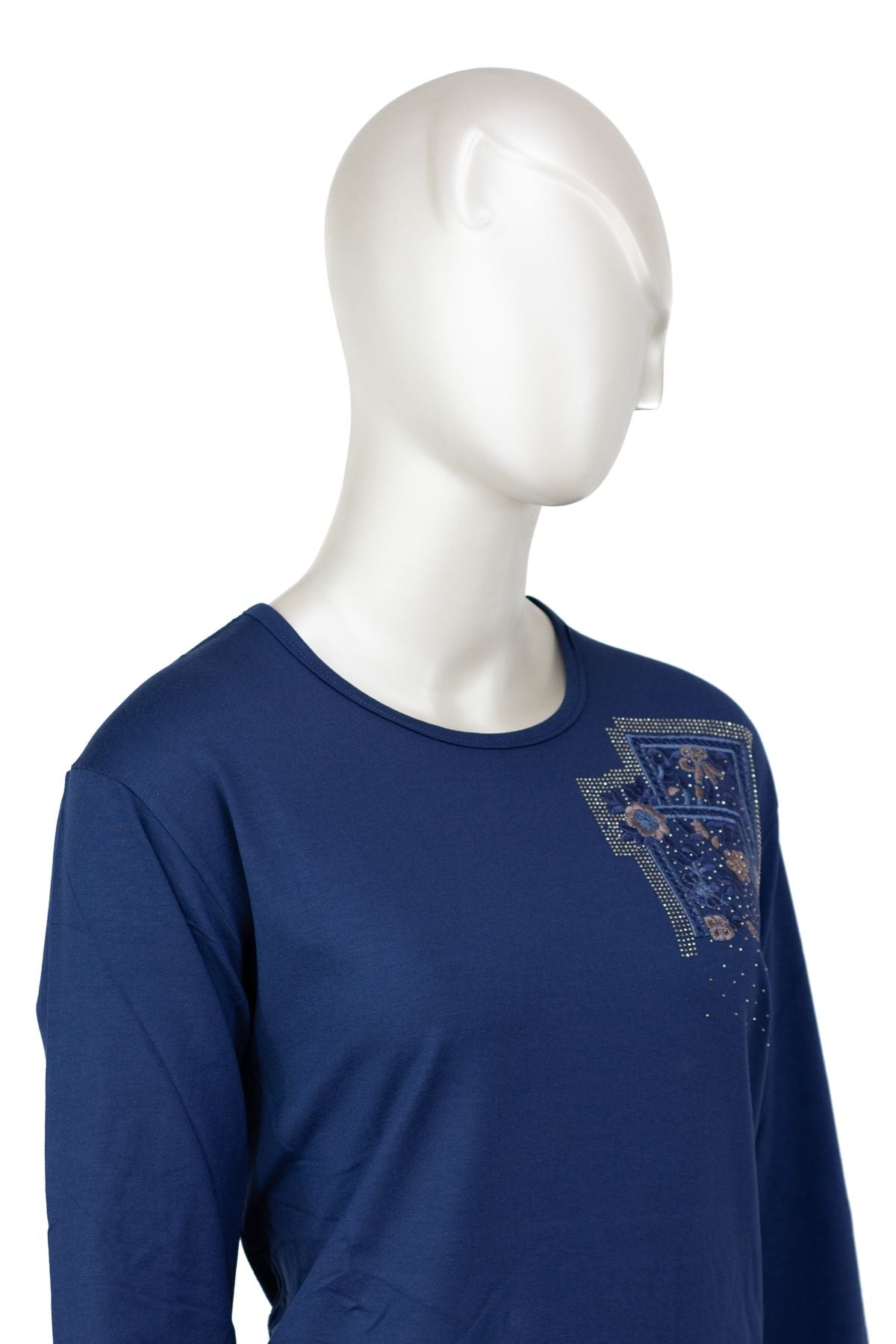 Kadın Turlu Viskon Penye Kumaş Anne Bluz inci Çiçek Taşlı ve Nakışlı Likralı Tam Kalıp