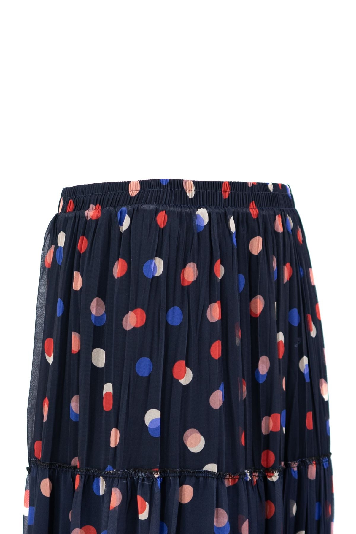 Kadın Premium Astarlı Şifon Etek Puantiye Desenli Beli Lastiklı Rahat Kesim