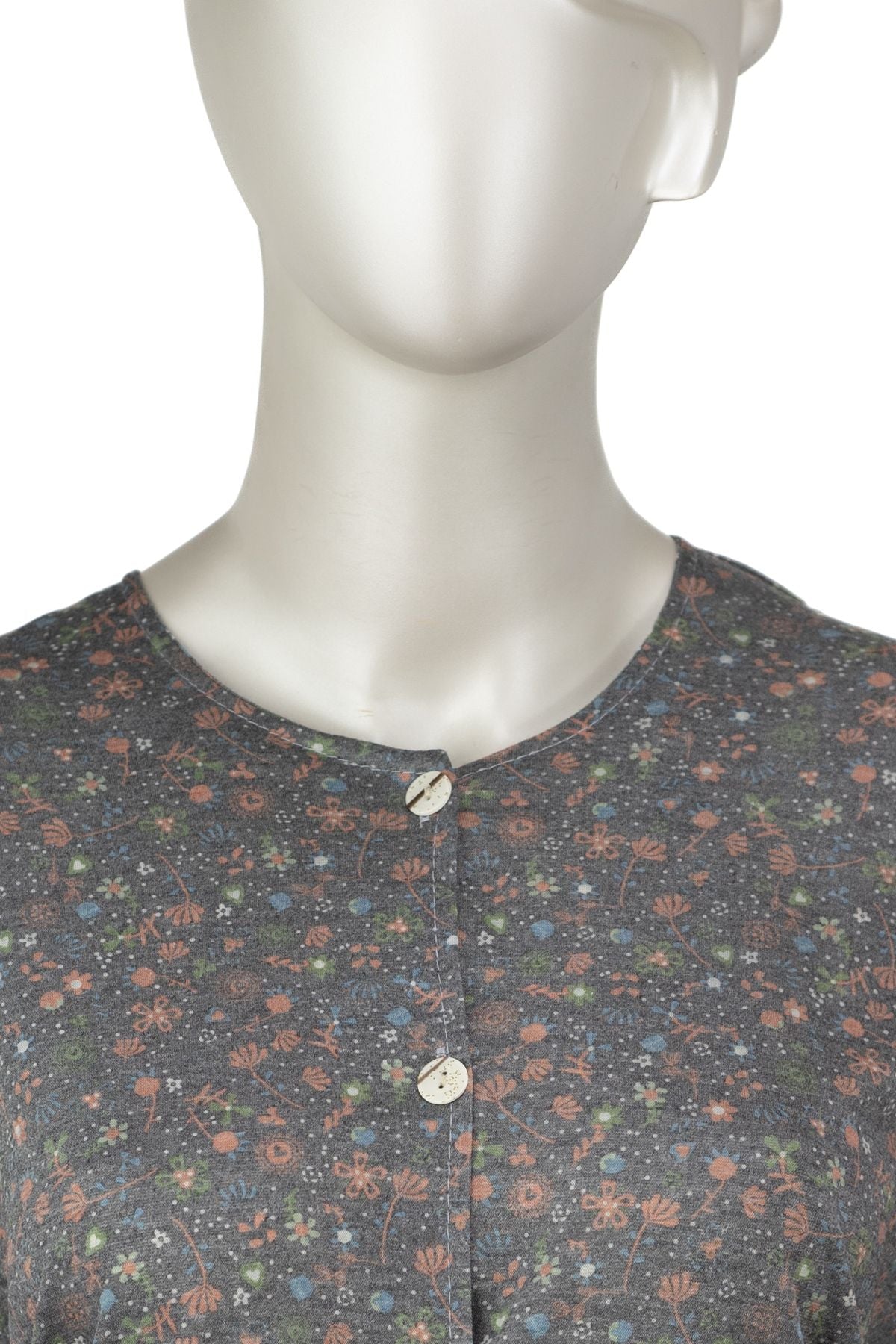 Kadın Kağıt Baskı Klasik Anne Bluz Pamuk Kumaş Pıtırcık Desenli Boydan Düğmeli Tam Kalıp