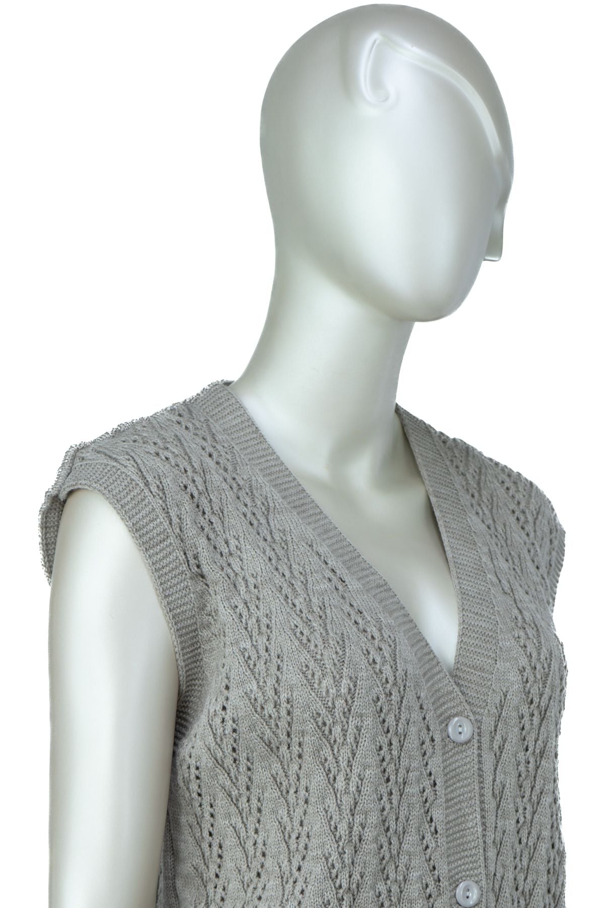 Kadın Kışlık Pamuklu Triko Klasik Örme Anne Yelek Kilim Örgü Model Önden Düğmeli Çift Cepli