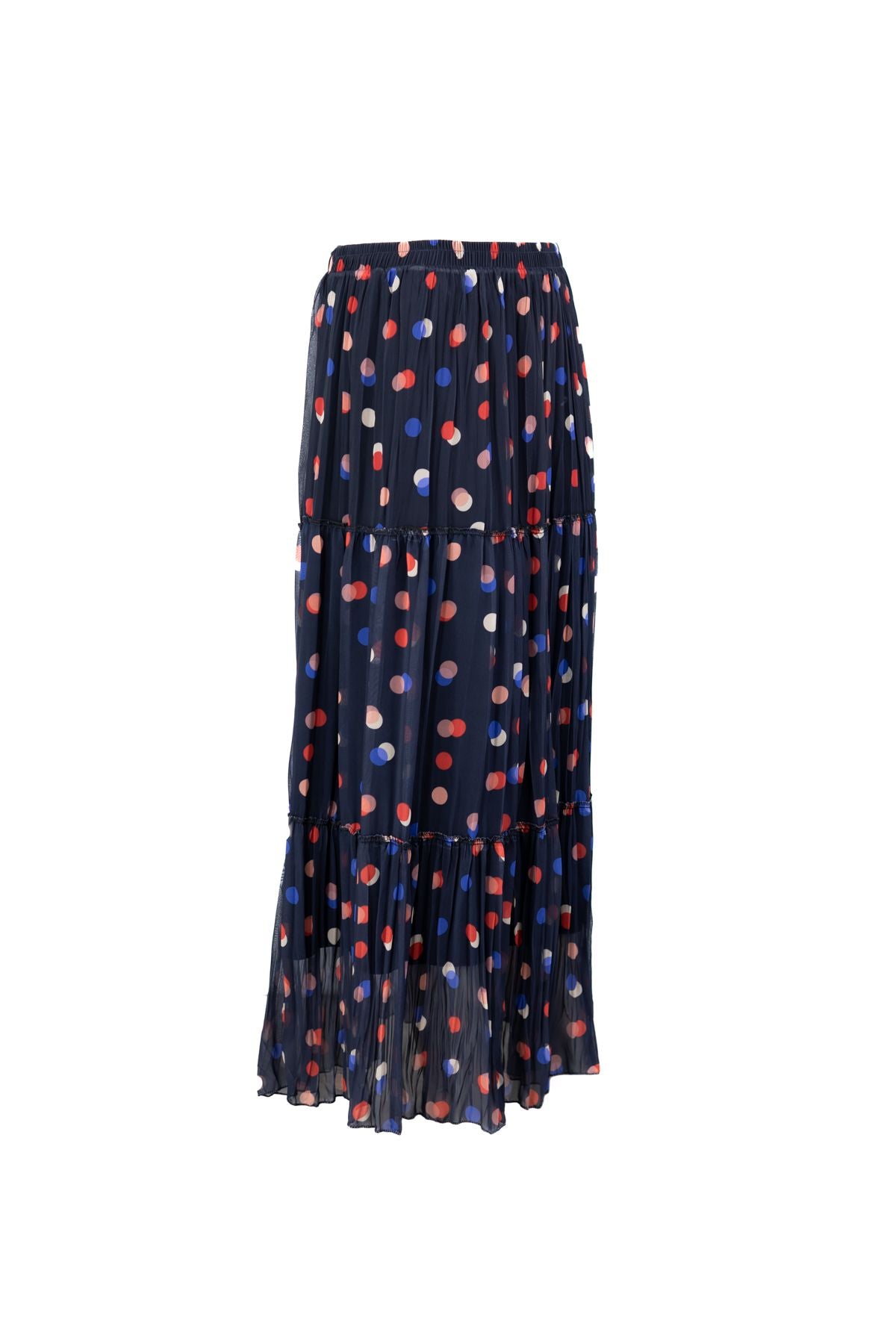 Kadın Premium Astarlı Şifon Etek Puantiye Desenli Beli Lastiklı Rahat Kesim