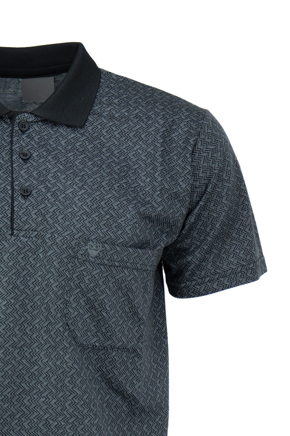 Erkek Polo Yaka Şık Desenli Cepli Kısa Kollu Rahat Tam Kalıp Premium Pamuklu Kumaş T-shirt