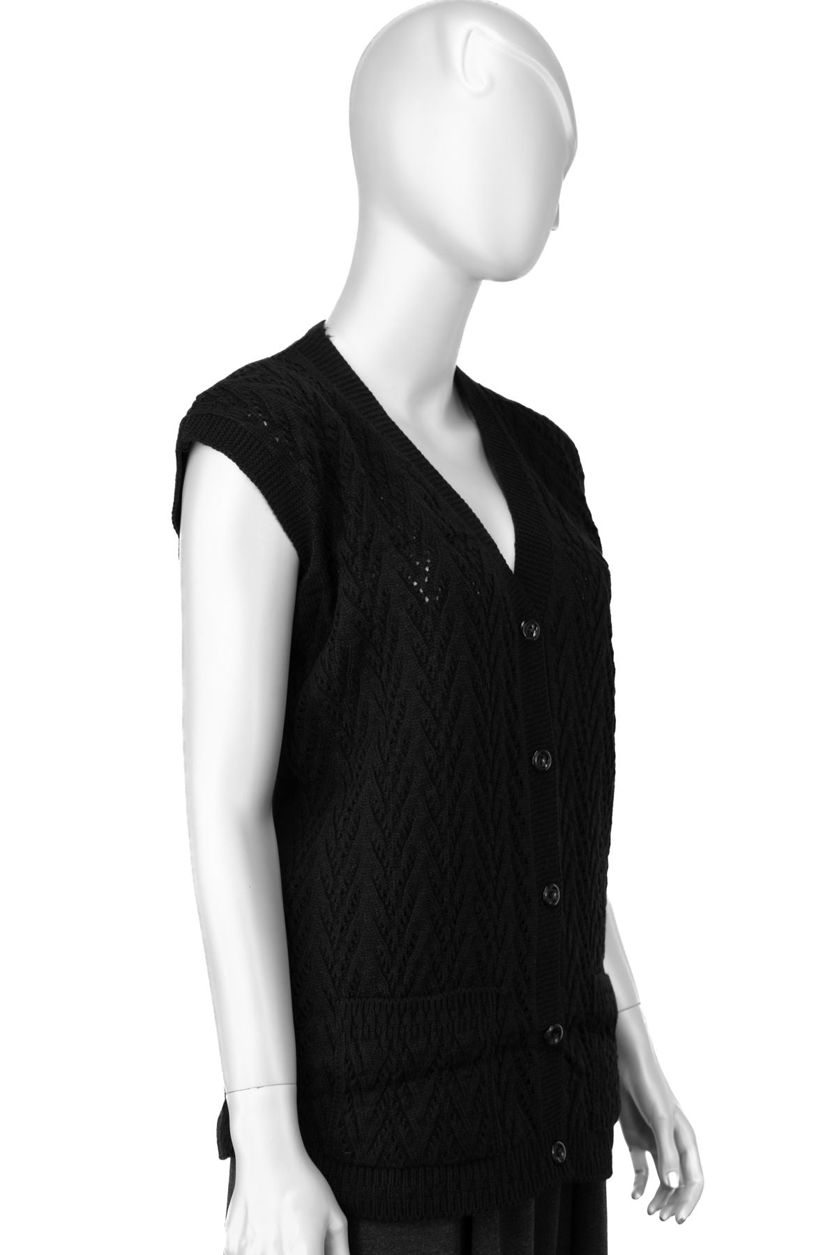 Kadın Kışlık Pamuklu Triko Klasik Örme Anne Yelek Kilim Örgü Model Önden Düğmeli Çift Cepli