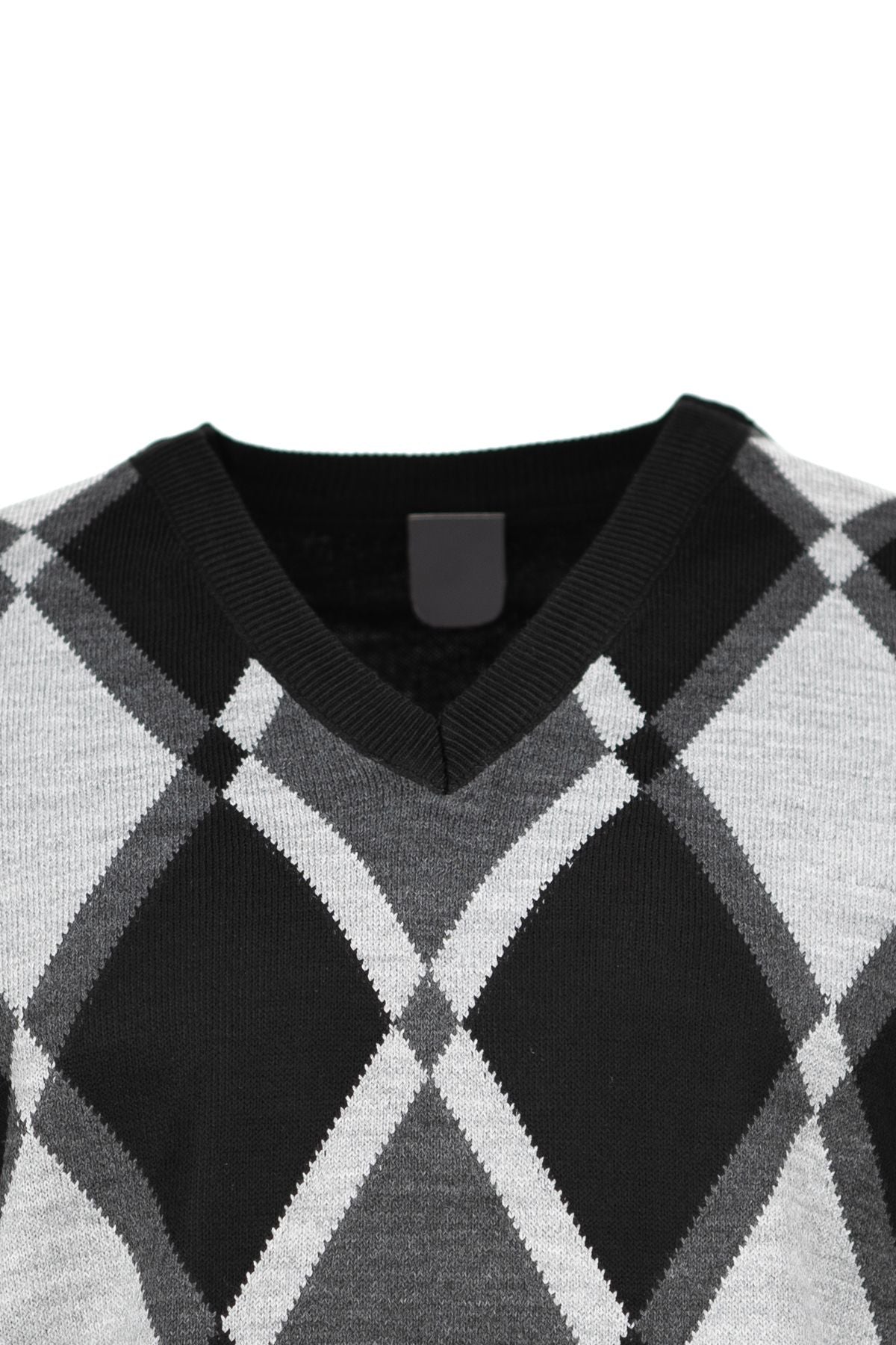 Erkek Kışlık Doğal Yünlü Örme V Yaka Kazak Baklava Desenli Rahat Tam Kalıp Klasik Model