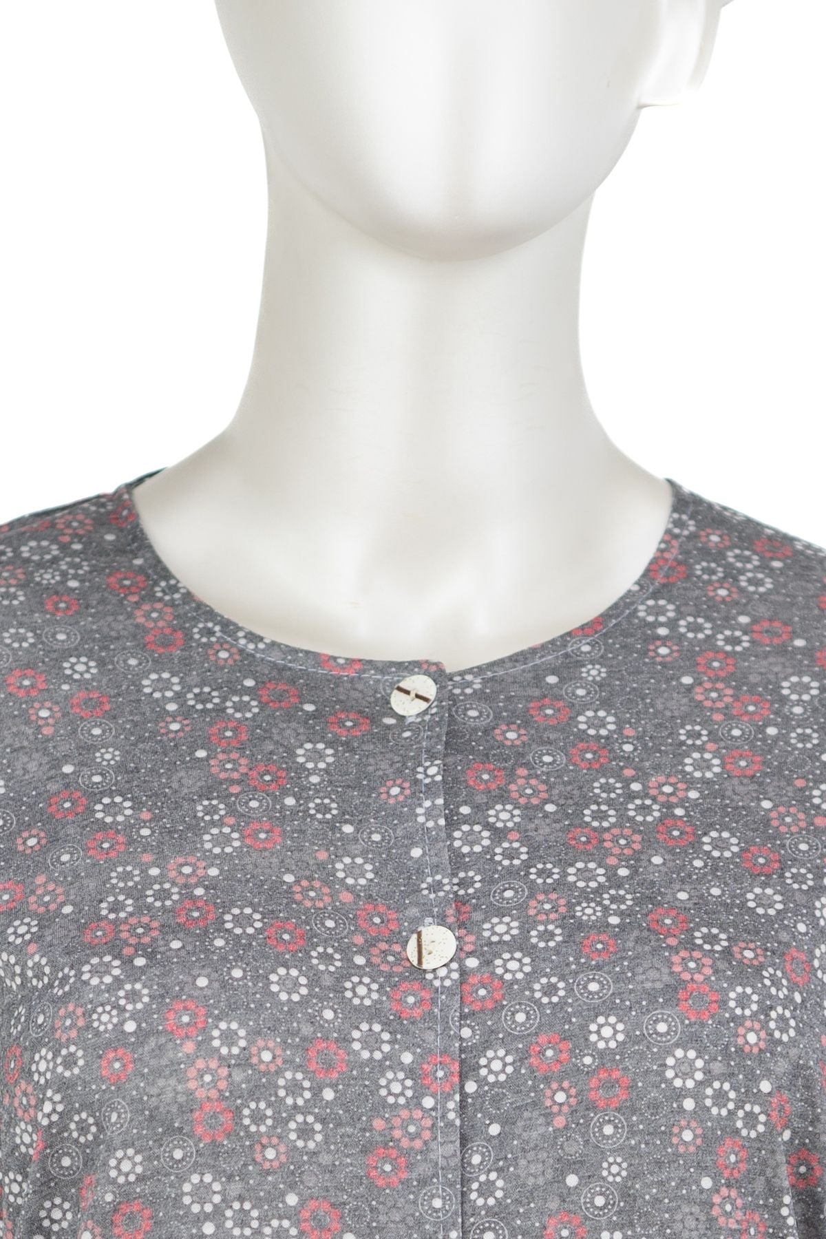 Kadın Kağıt Baskı Klasik Anne Bluz Dünya Desenli Boydan Düğmeli Yuvarlak Yaka Tam Kalıp