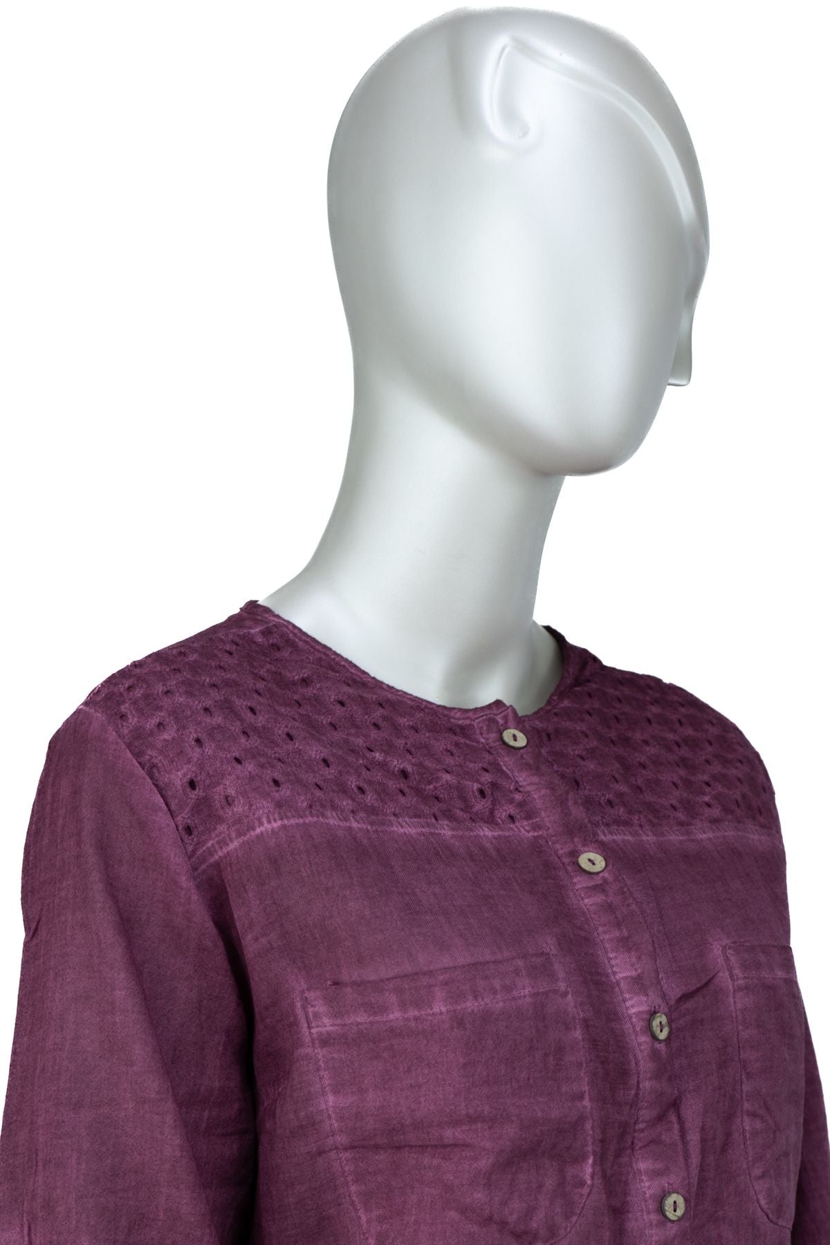 Kadın Şile Bezi Anne Bluz Pamuklu Bisiklet Yaka Kendinden Desenli Önü Düğmeli Likrasız Rahat