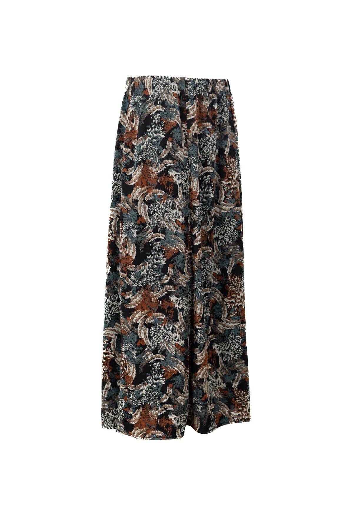 Kadın Mevsimlik Çiçekli Desenli Parçalı Anne Etek Beli Lastikli Likralı Viskon Penye Kumaş