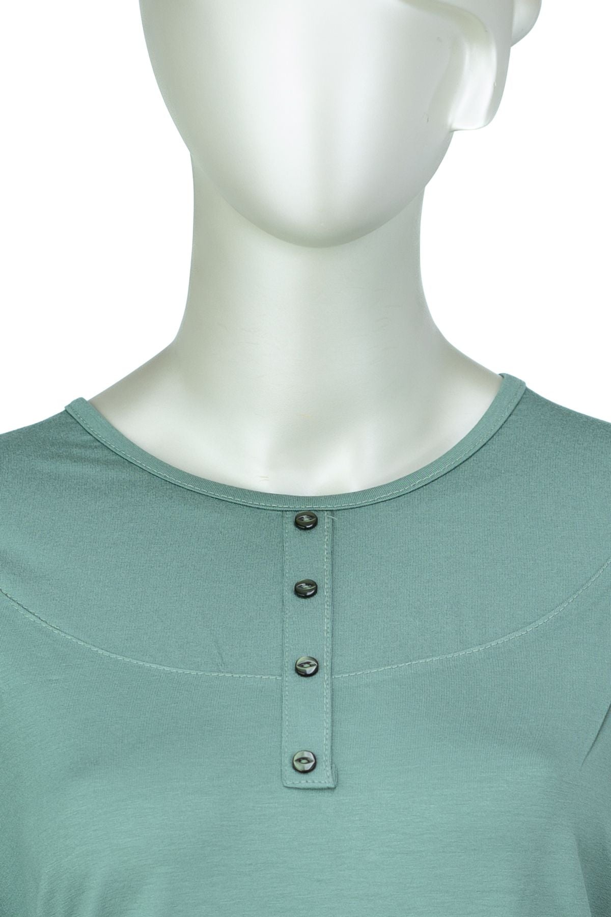 Kadın Klasik Düğme Desenli Yuvarlak Yaka Rahat Büyük Beden Viskon Penye Kumaş Anne Bluz