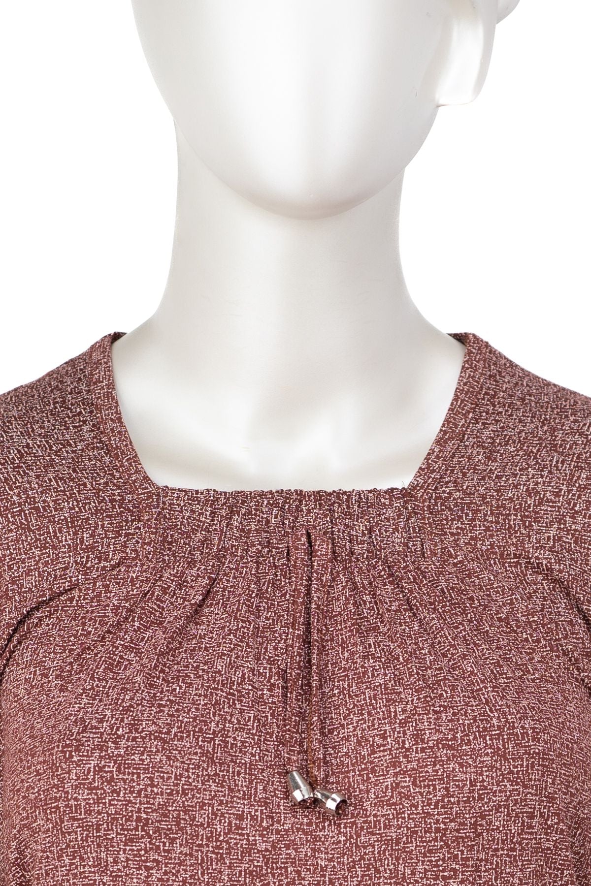 Kadın Turlu Viskon Penye Kumaş Anne Bluz Şık Kum Desenli Likralı Kare Yaka Uzun Kol TamKalıp