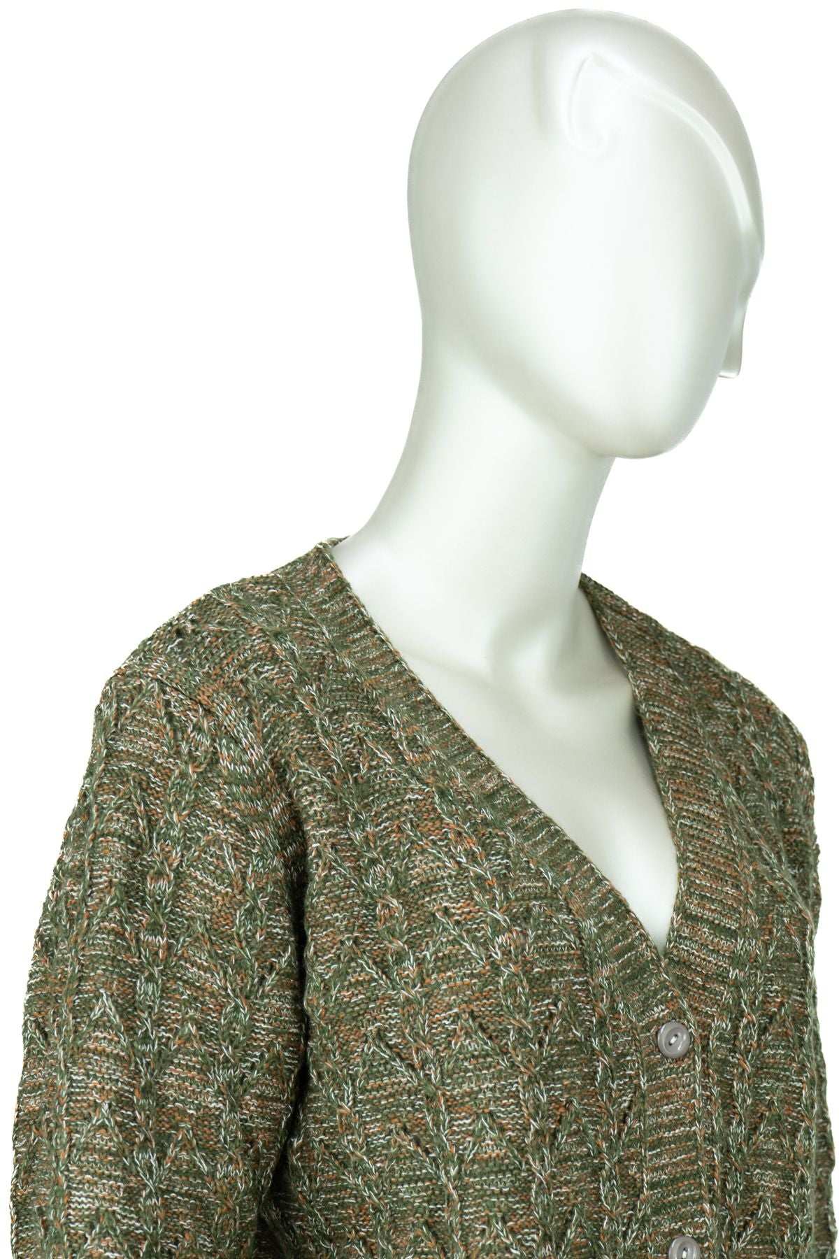 Kadın Kışlık Anne Hırka Pamuklu Triko Begonya Örgü Model Önden Düğmeli Çift Cepli Rahat