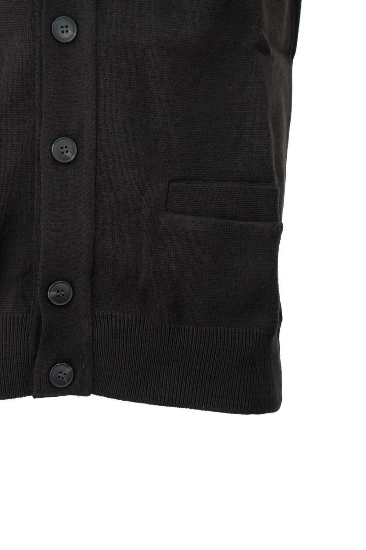 Erkek Kışlık Kalın Yünlü Örme Triko Yelek Düz Motifli Düğmeli Çift Cepli Rahat Kesim V Yaka