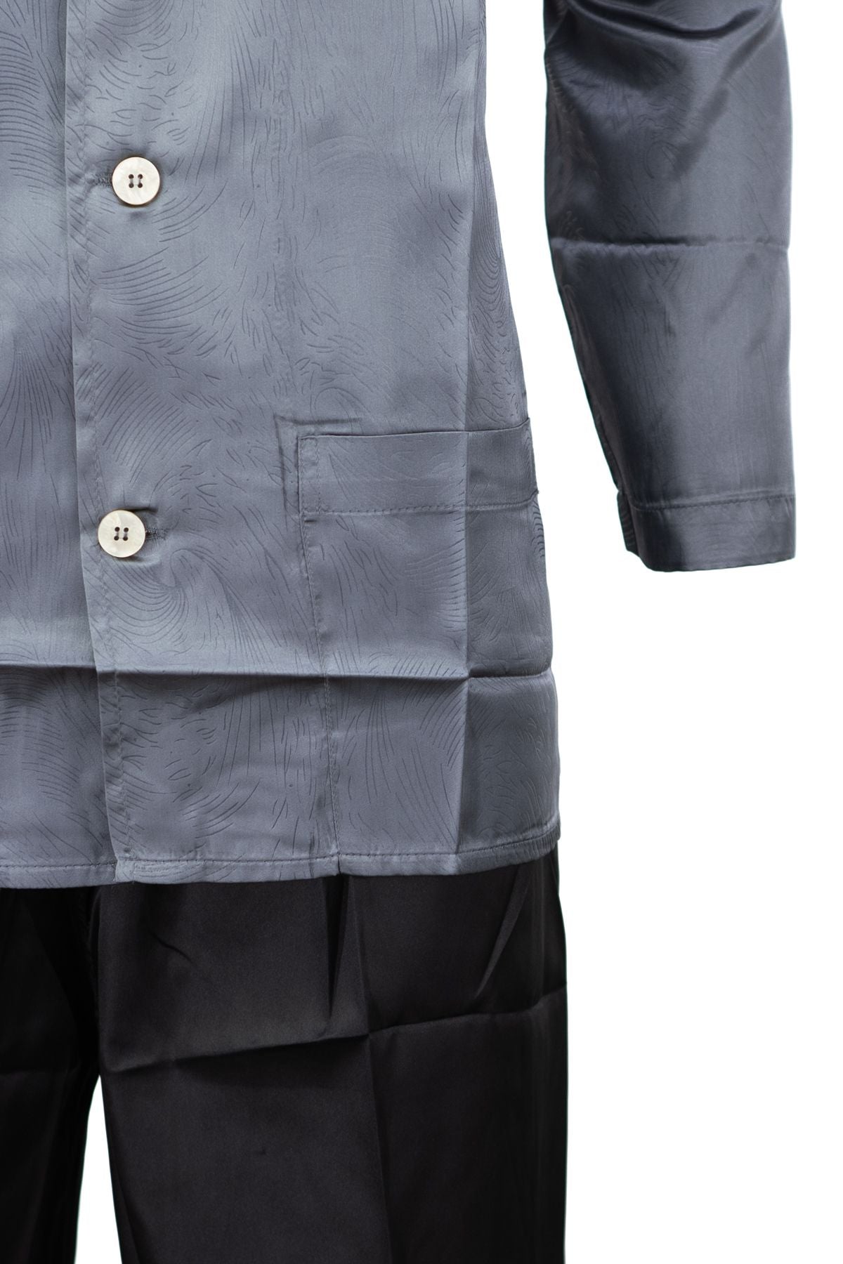 Erkek Klasik Model Saten Gecelik Gömlek Premium ipeksi Saten Kumaş Desenli Cepli Tam Kalıp