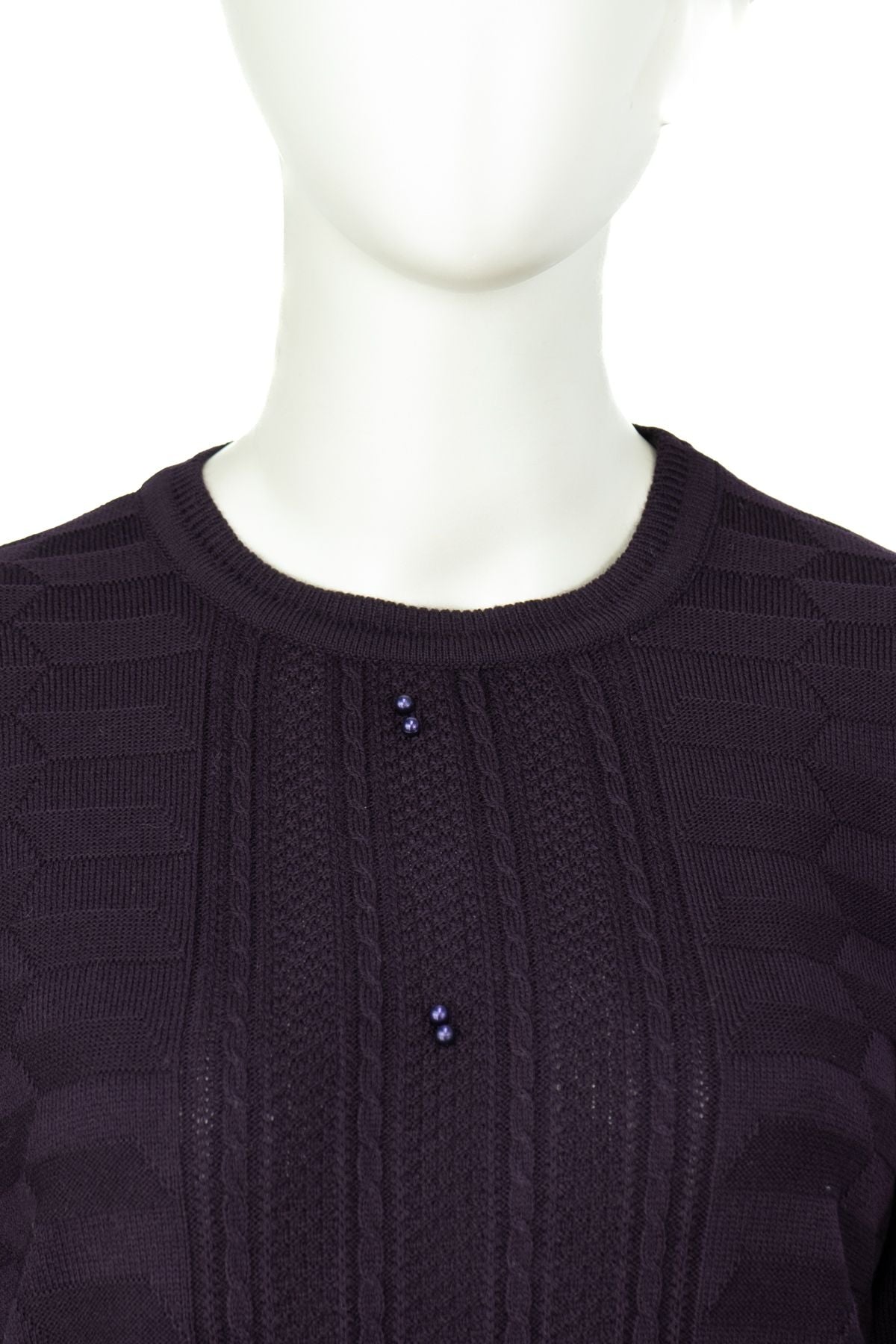 Kadın Kışlık Pamuklu Triko Dokuma Anne Kazak Boncuklu Damlam Motifli Yuvarlak Yakalı