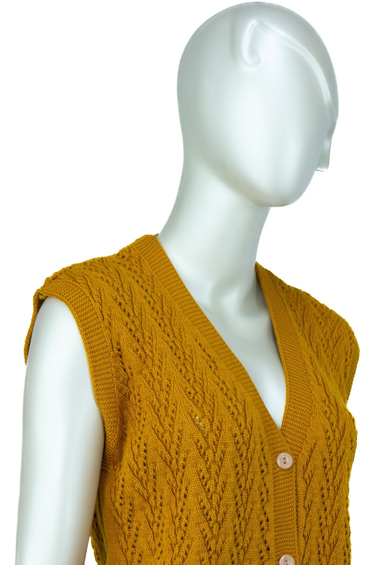 Kadın Kışlık Pamuklu Triko Klasik Örme Anne Yelek Kilim Örgü Model Önden Düğmeli Çift Cepli