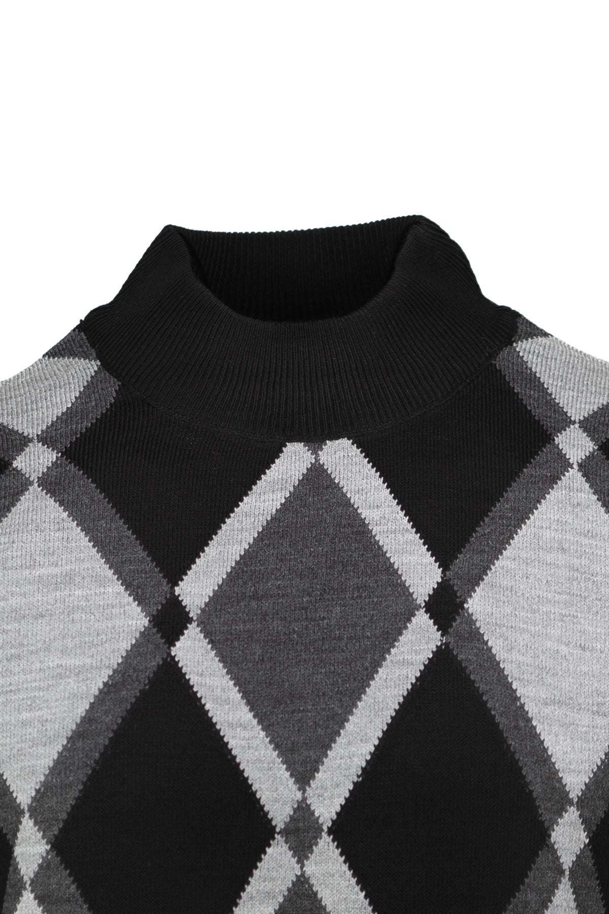 Erkek Kışlık Doğal Yünlü Örme Yarım Balıkçı Yaka Kazak Baklava Desenli Klasik Model