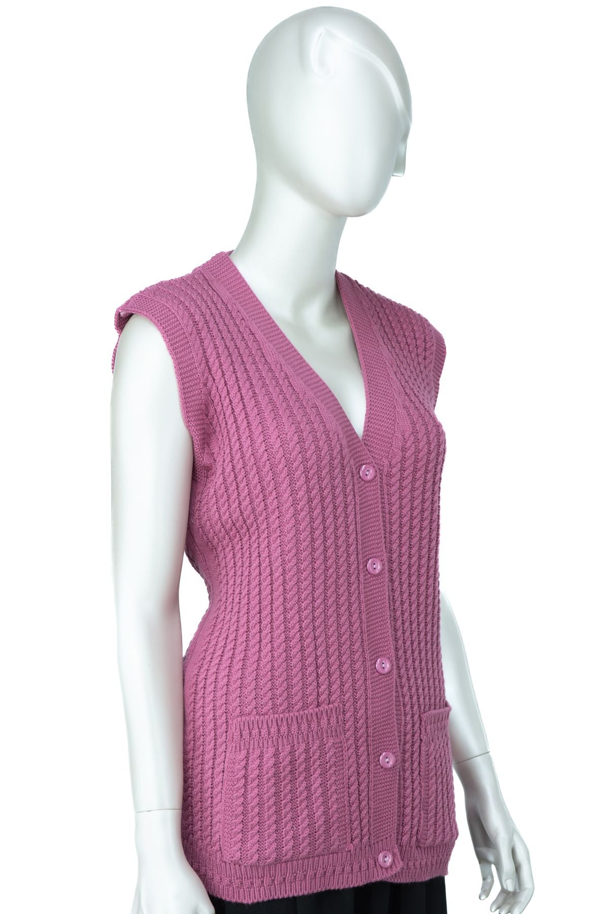 Kadın Kışlık Pamuklu Triko Klasik Örme Anne Yelek Saç Örgü Model Önden Düğmeli Çift Cepli