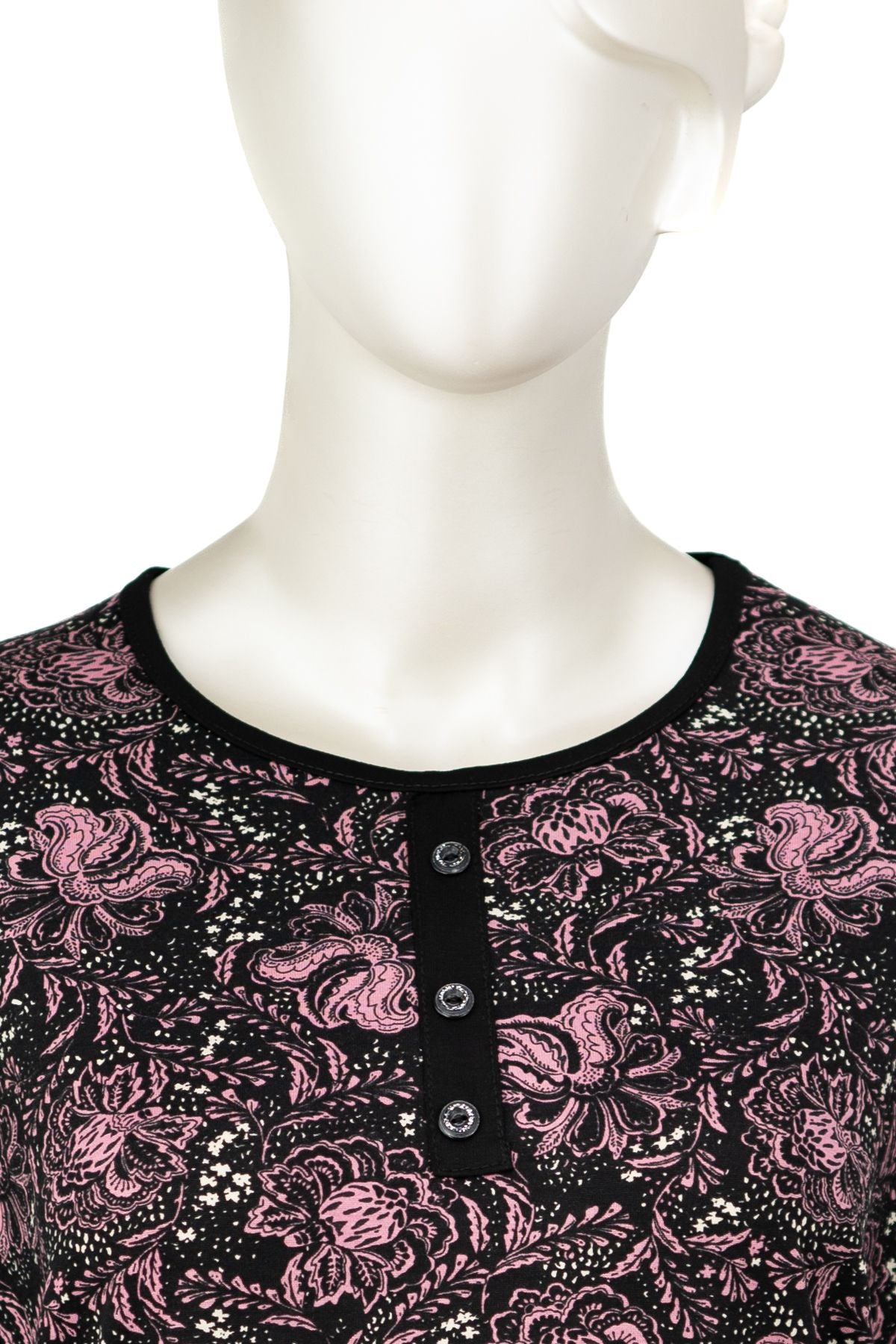 Kadın Turlu Viskon Penye Kumaş Anne Bluz Gül Desenli Likralı Yuvarlak Yaka Tam Kalıp