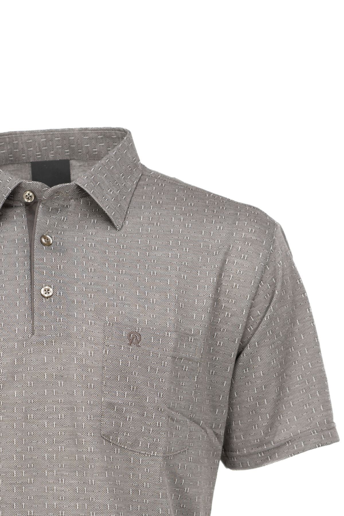 Erkek Pamuklu Kumaş T-Shirt Düğmeli Gömlek Yaka Cepli Kısa Kol Desenli Rahat Kesim Tam Kalıp