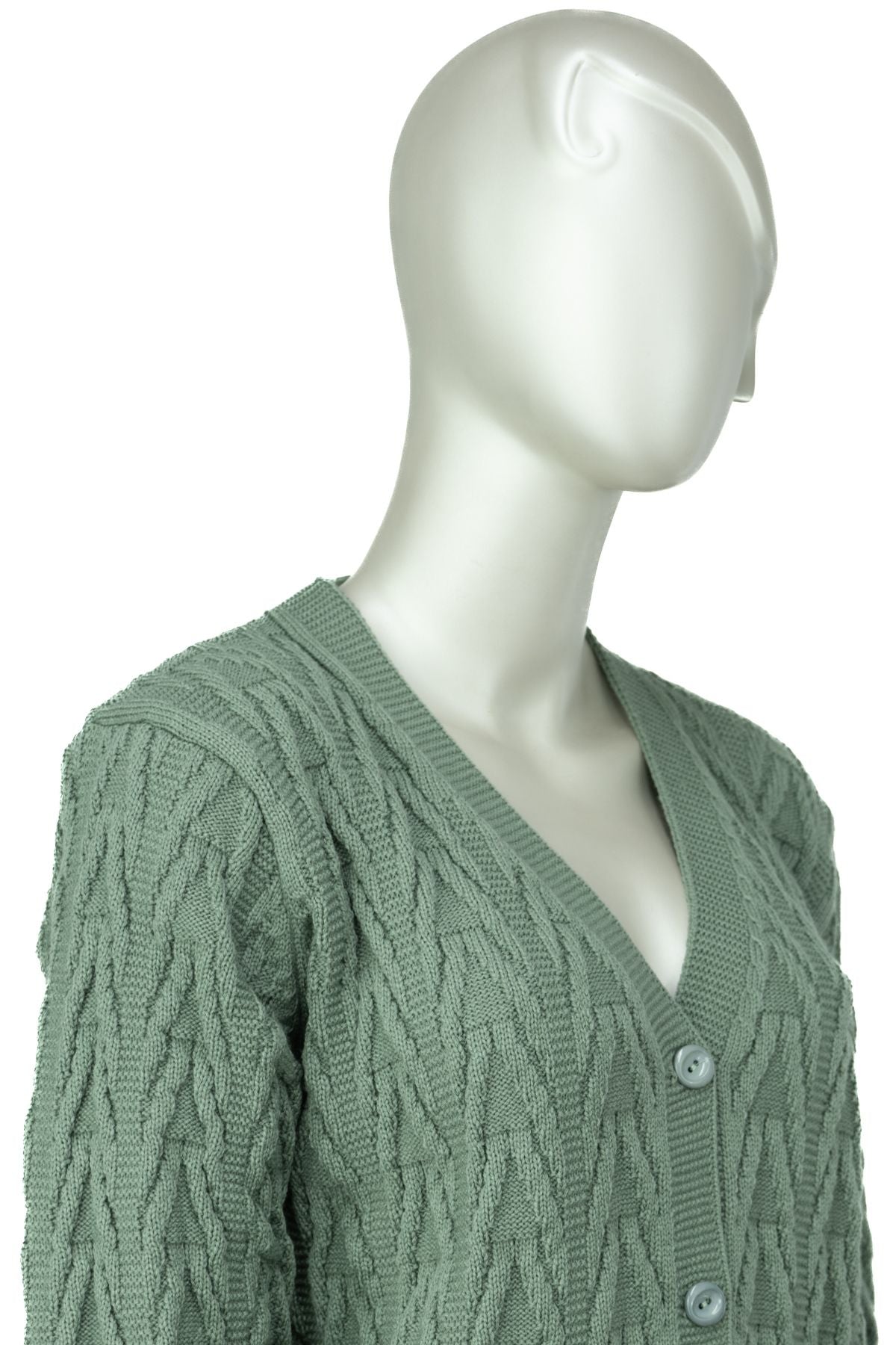 Kadın Kışlık Önden Düğmeli Uzun Kollu Çift Cepli Likralı Pamuklu Triko Dokuma Anne Hırka