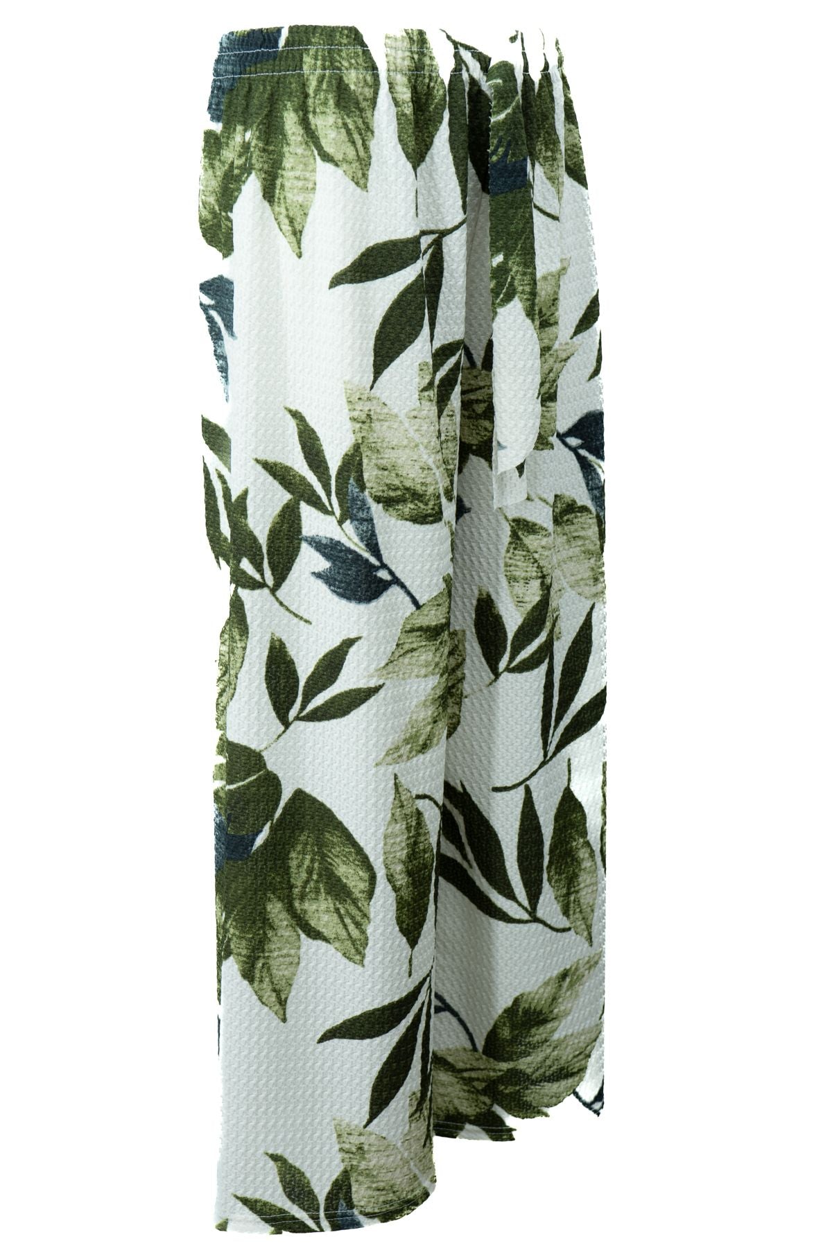 Kadın Pantolon Gofre Kumaş Palmiye Desenli Rahat Kesim Geniş Paça Beli Lastikli