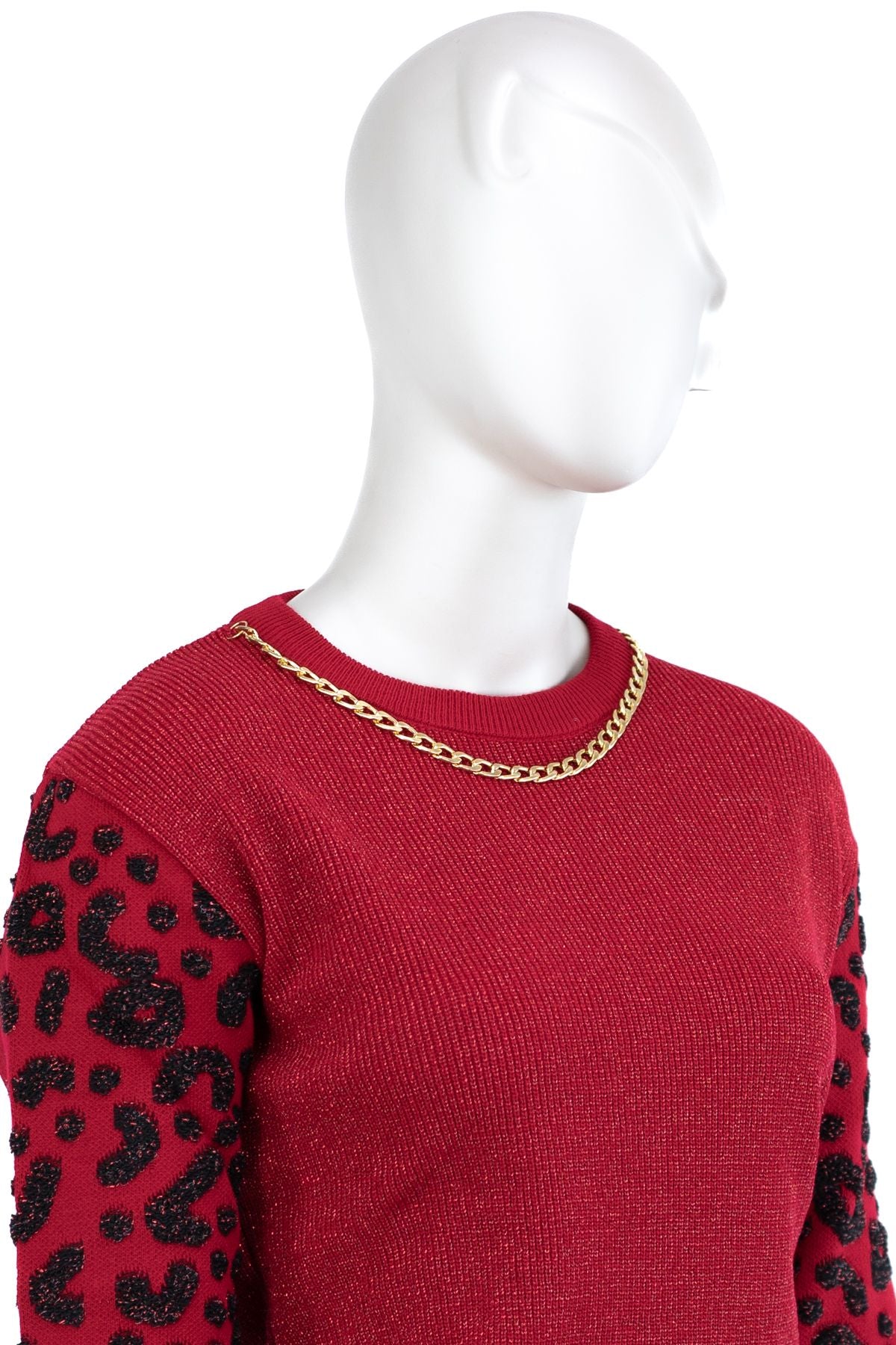 Kadın Kışlık Zincir Modelli Yuvarlak Yaka Spor Kesim Likralı Simli iplikten Örme Triko Kazak