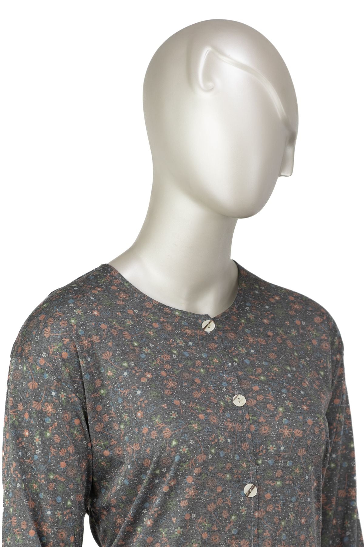 Kadın Kağıt Baskı Klasik Anne Bluz Pamuk Kumaş Pıtırcık Desenli Boydan Düğmeli Tam Kalıp