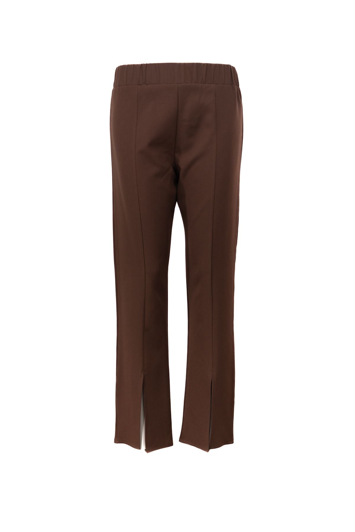 Kadın Yüksek Bel Lastikli Palazzo Pantolon Çimalı Cepli Krep Kumaş Yırtmaçlı Tam Kalıp