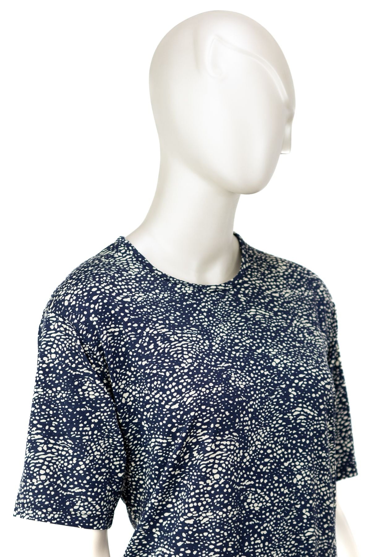 Kadın Turlu Viskon Penye Kumaş Kısa Kollu Anne Bluz Dalga Desenli Likralı Tam Kalıp