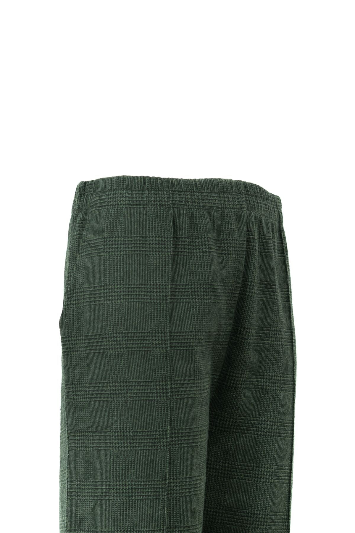 Kadın Kışlık Ekose Desenli Cepli Beli Lastikli Kalın Premium Pamuklu Dokuma Anne Pantolon