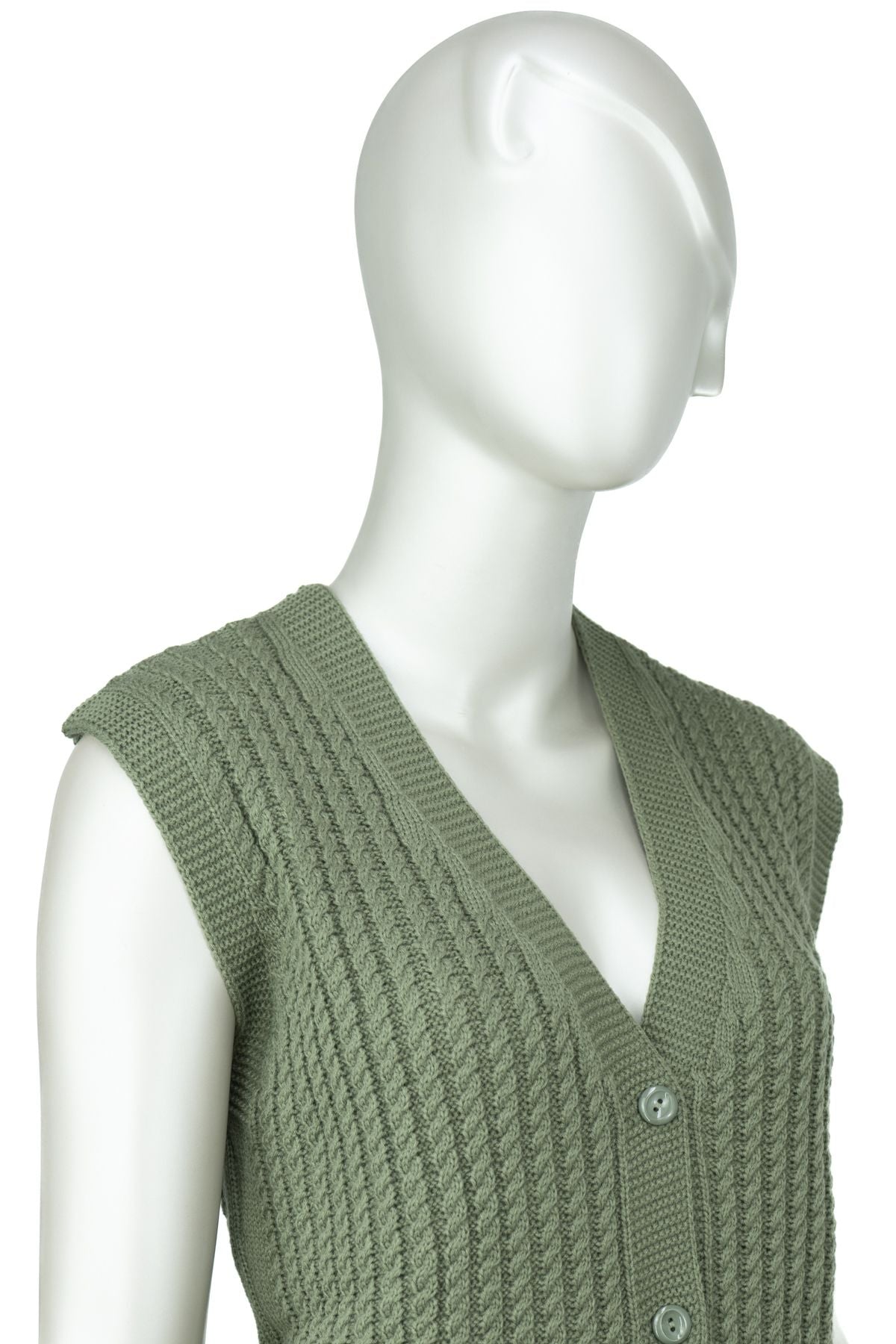 Kadın Kışlık Pamuklu Triko Klasik Örme Anne Yelek Saç Örgü Model Önden Düğmeli Çift Cepli