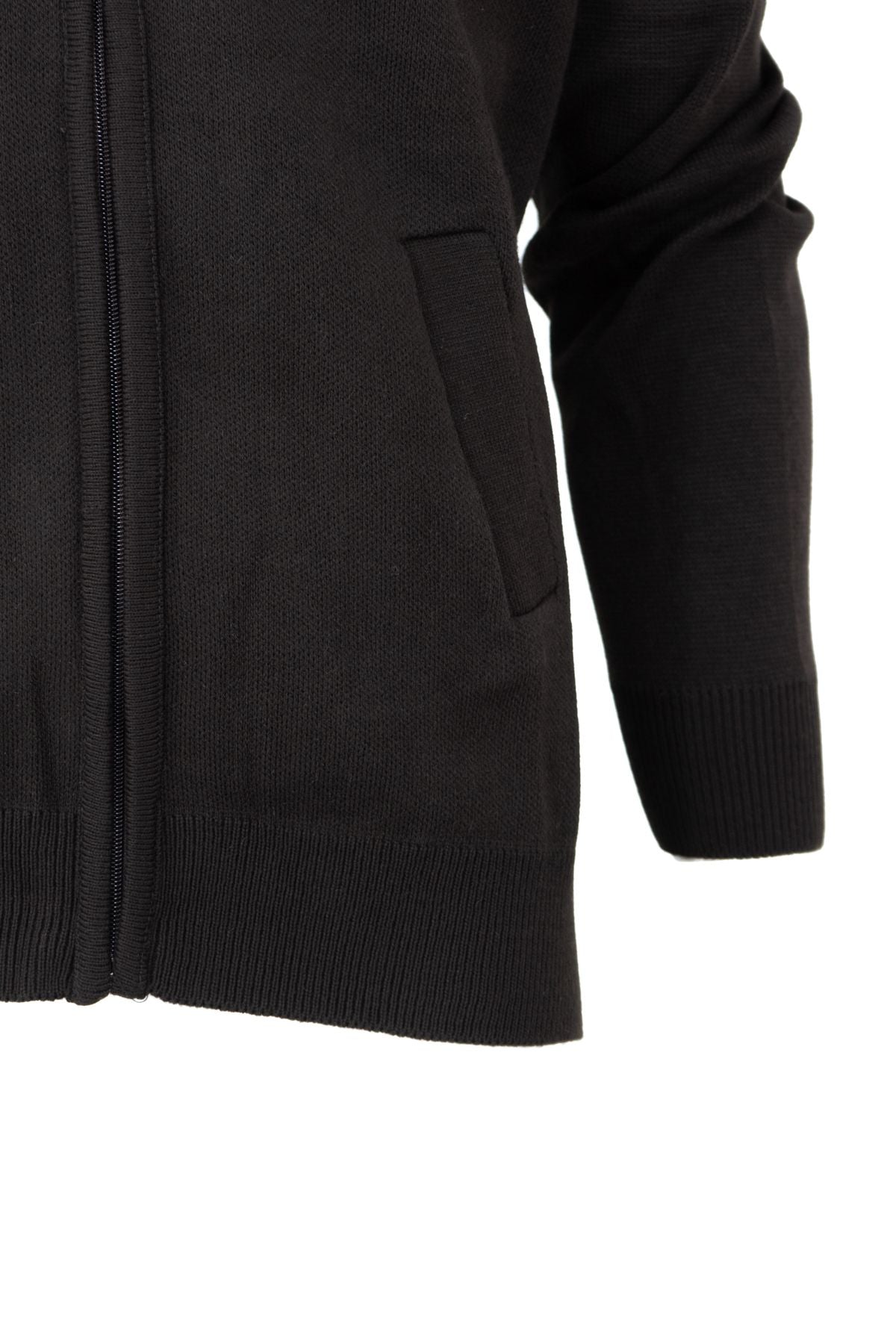 Erkek Kışlık Kalın Pamuklu Örme Triko Hırka Fermuarlı CepliTam Kalıp Hakim Yaka Arma Motifli