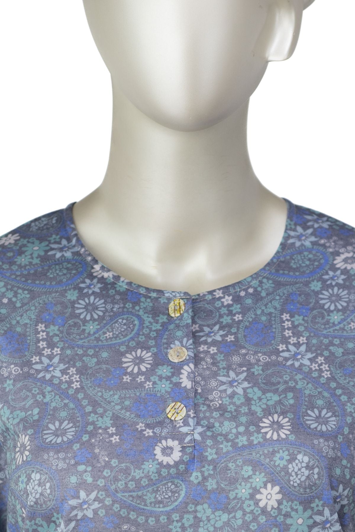 Kadın Kağıt Baskı Klasik Anne Bluz Pamuk Kumaş Yıldız Desenli Üç Düğmeli Rahat Tam Kalıp