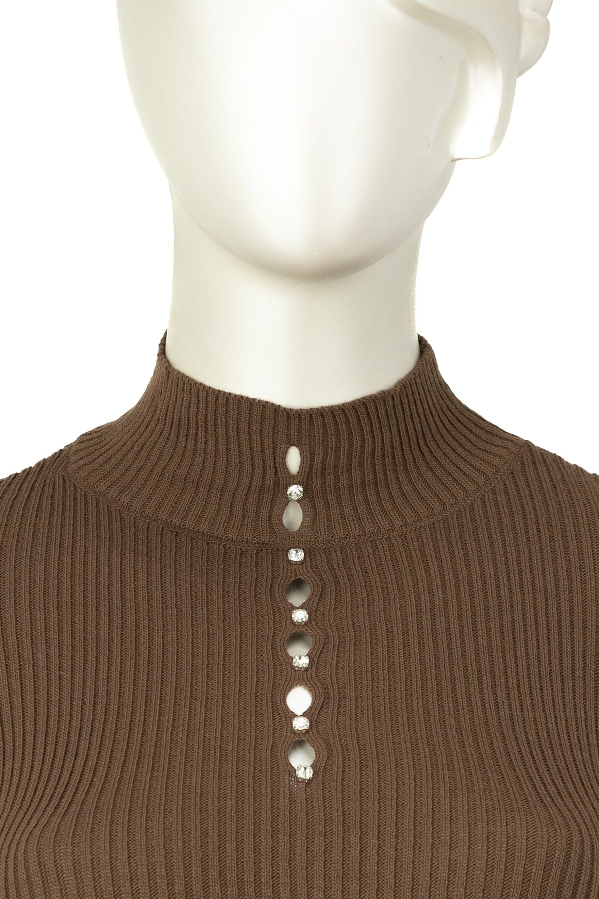 Kadın Kışlık Göğüste Şık Taşlı Yarım Yaka Bedene Oturan Likralı Örme Triko Badi Kazak