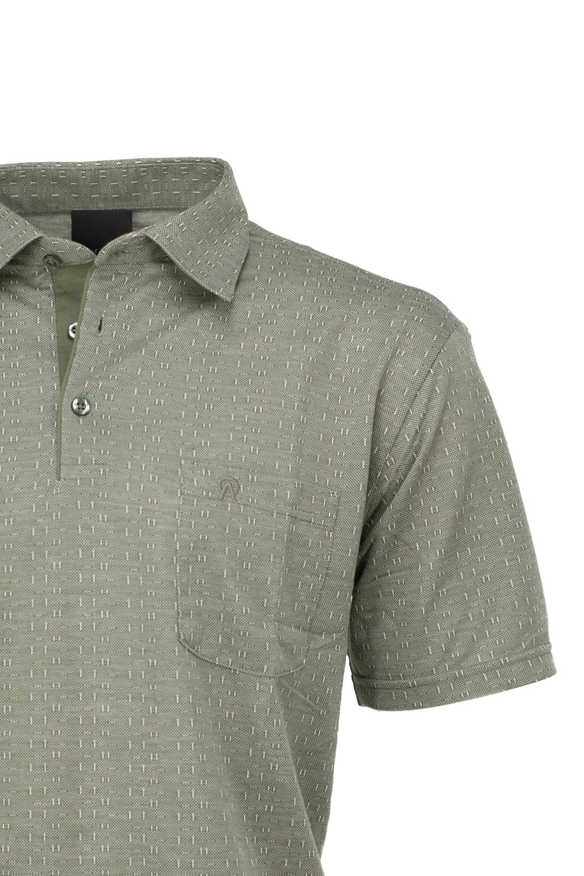 Erkek Pamuklu Kumaş T-Shirt Düğmeli Gömlek Yaka Cepli Kısa Kol Desenli Rahat Kesim Tam Kalıp