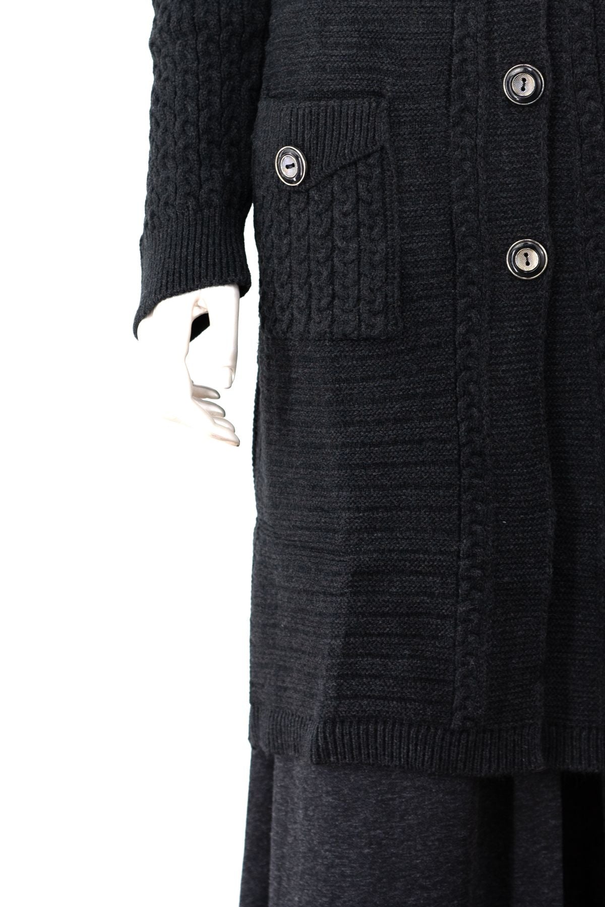 Kadın Kalın Kışlık Örgü Motifli Çift Cepli Triko Örme Anne Hırka Yakalı Rahat Kesim TamKalıp