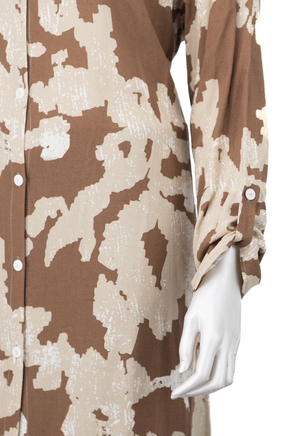 Kadın Dokuma Viskon Kumaş Anne Uzun Tunik Hakim Yaka Sanat Desenli Likrasız Tam Kalıp